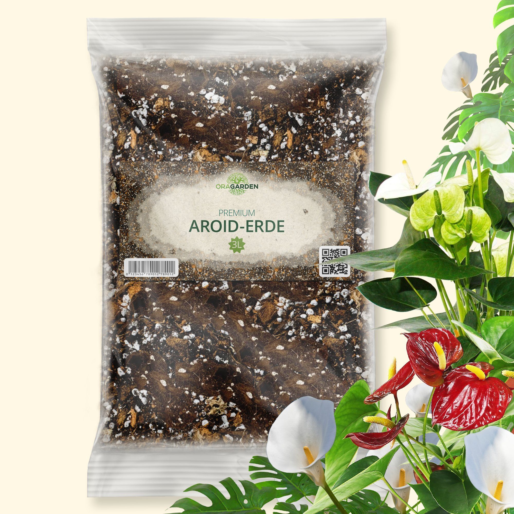OraGarden Spezialerde OraGarden Aroiden-Erde 3 Liter, mit Wurmhumus, (Packung), Enthält wertvollen Wurmhumus