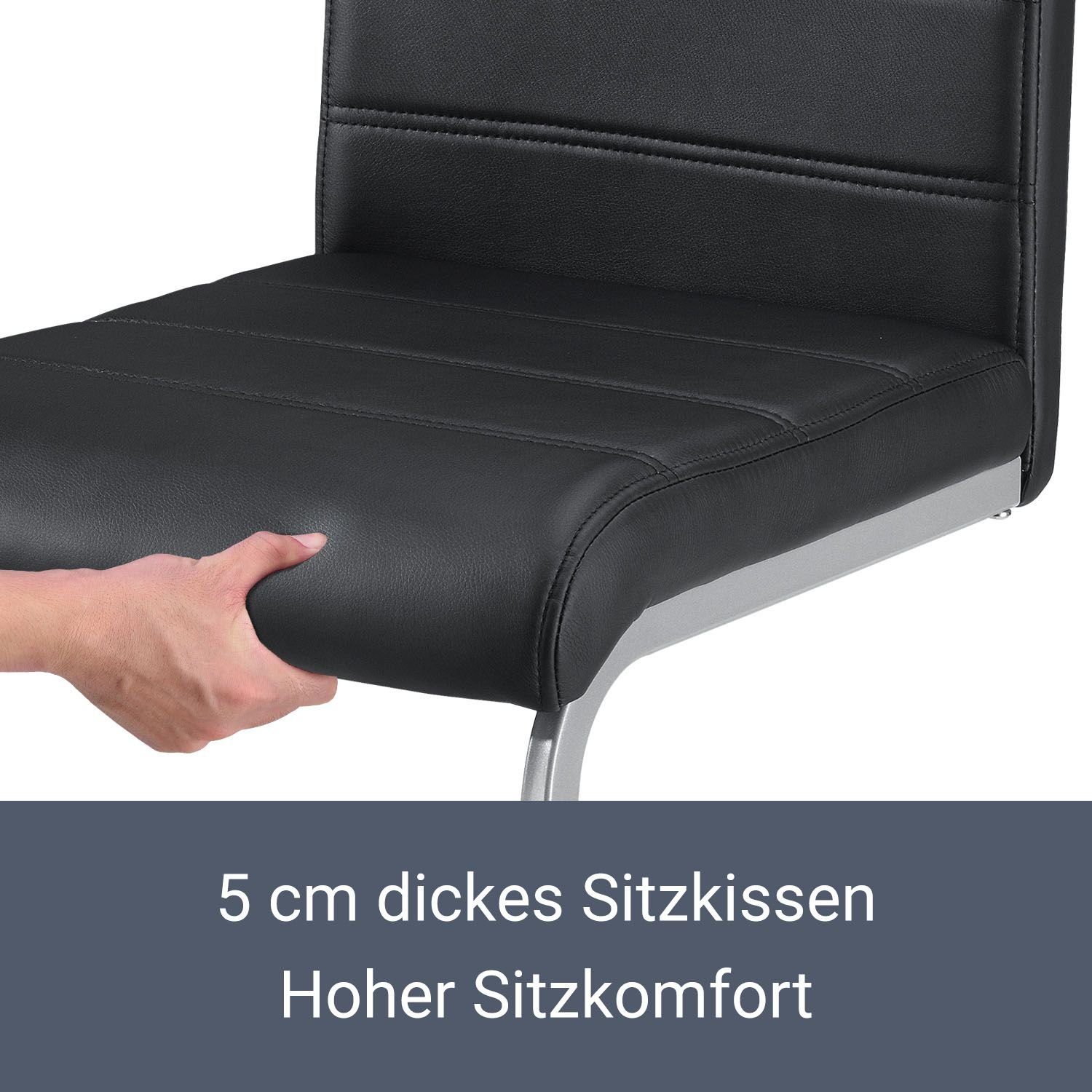 Juskys Freischwinger Vegas, hohe Rückenlehne, pflegeleicht, weiche Polsterung, inkl. Stuhlgleiter