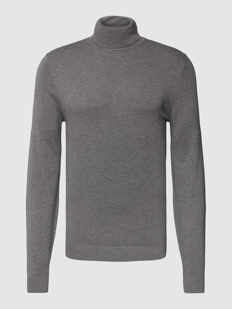 Longsleeve mit geripptem Rollkragen in mittelgrau meliert