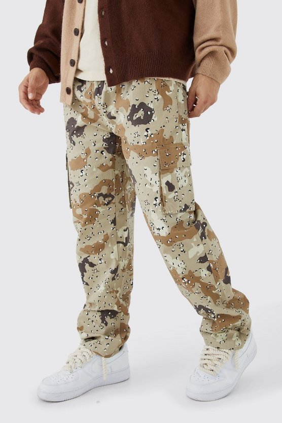 Elasticated Waist Straight Fit Camouflage Cargo Trousers