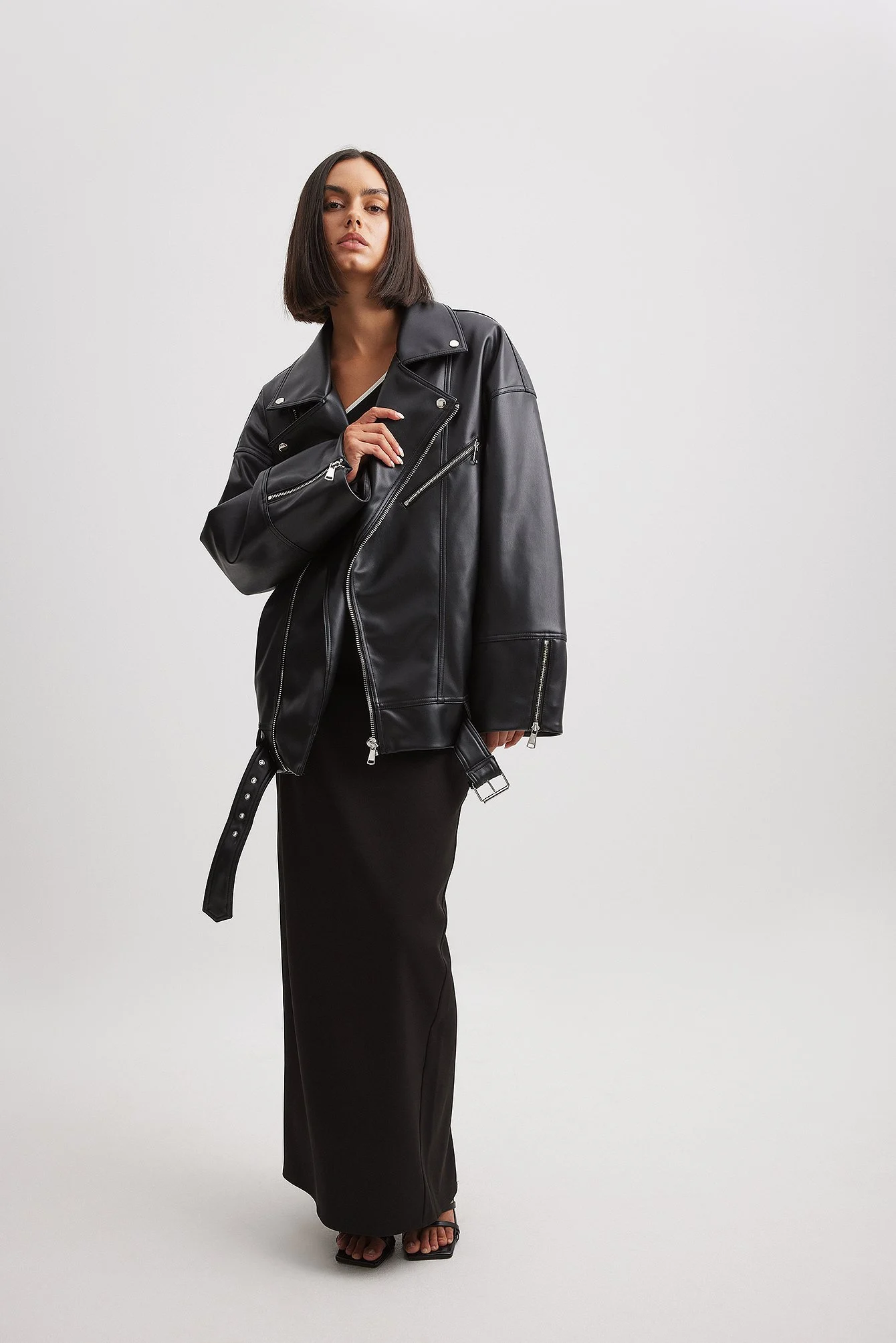 Oversized-PU-Bikerjacke