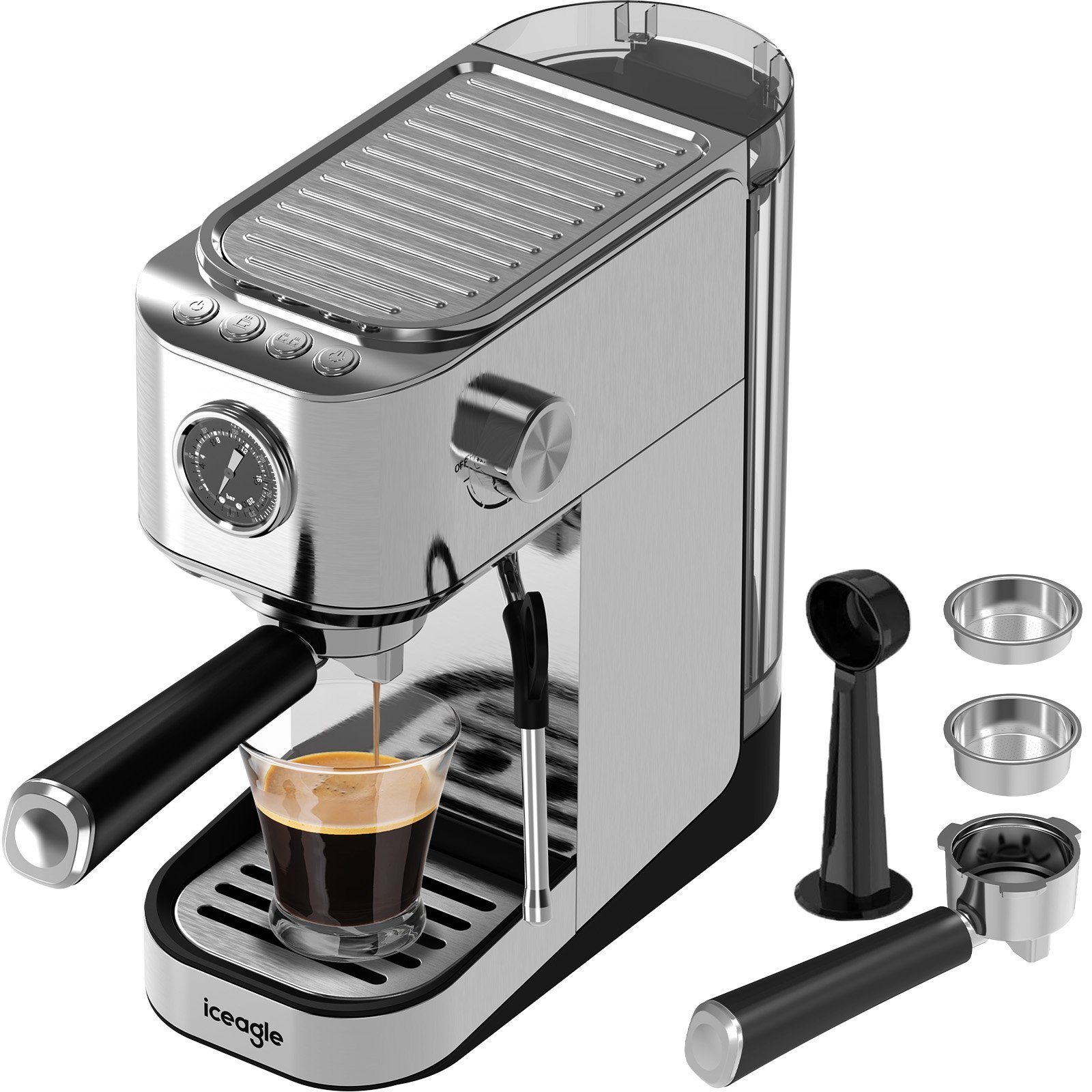 iceagle Espressomaschine 20 Bar, Professionelle Espressomaschine mit Milchaufschäumer, Professionelle Espressomaschinen, Halbautomatisch 2-in-1 L28.7*T13.7*H28.4cm, Dampf-Milchschaum,Hochdruck-Extraktion,Haus-Kaffeemaschine