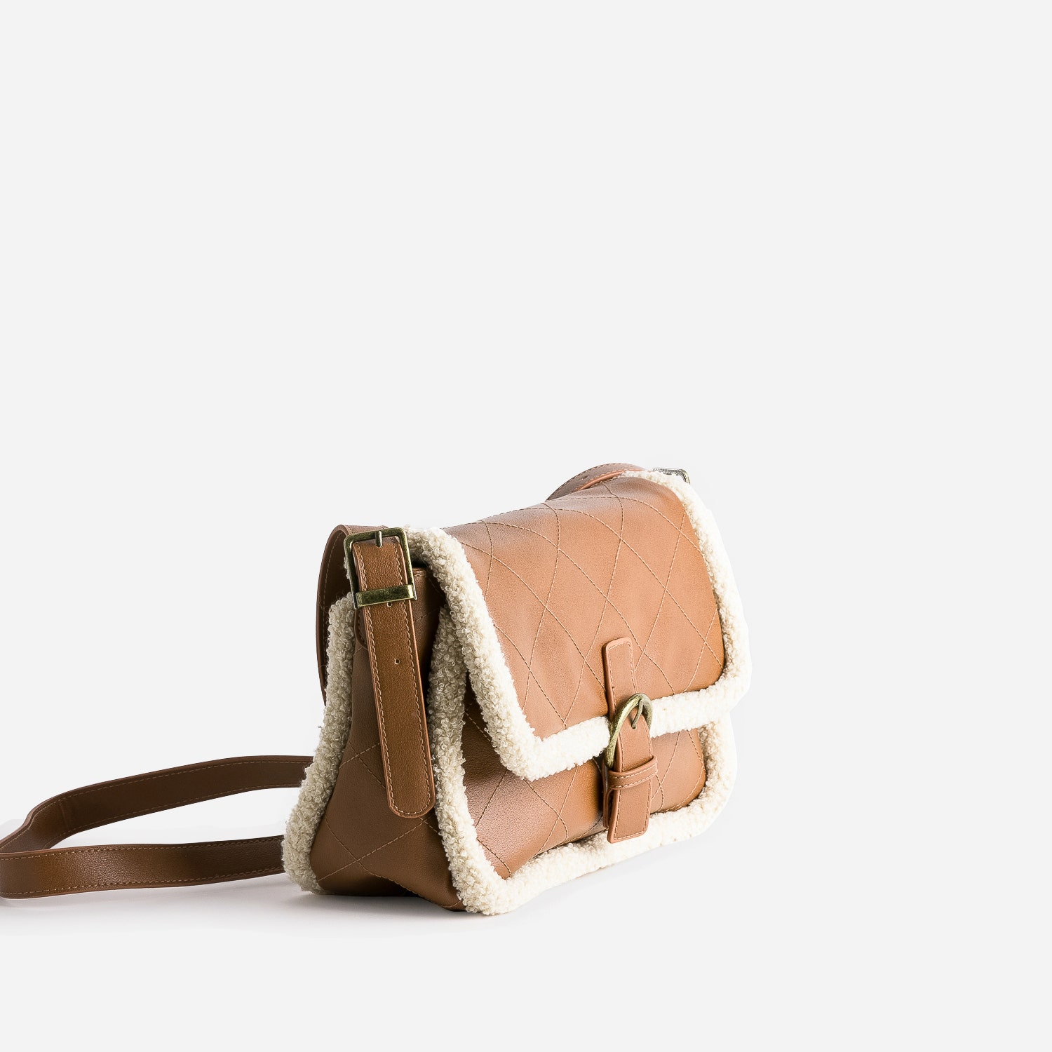 Sac besace camel bords fourrés