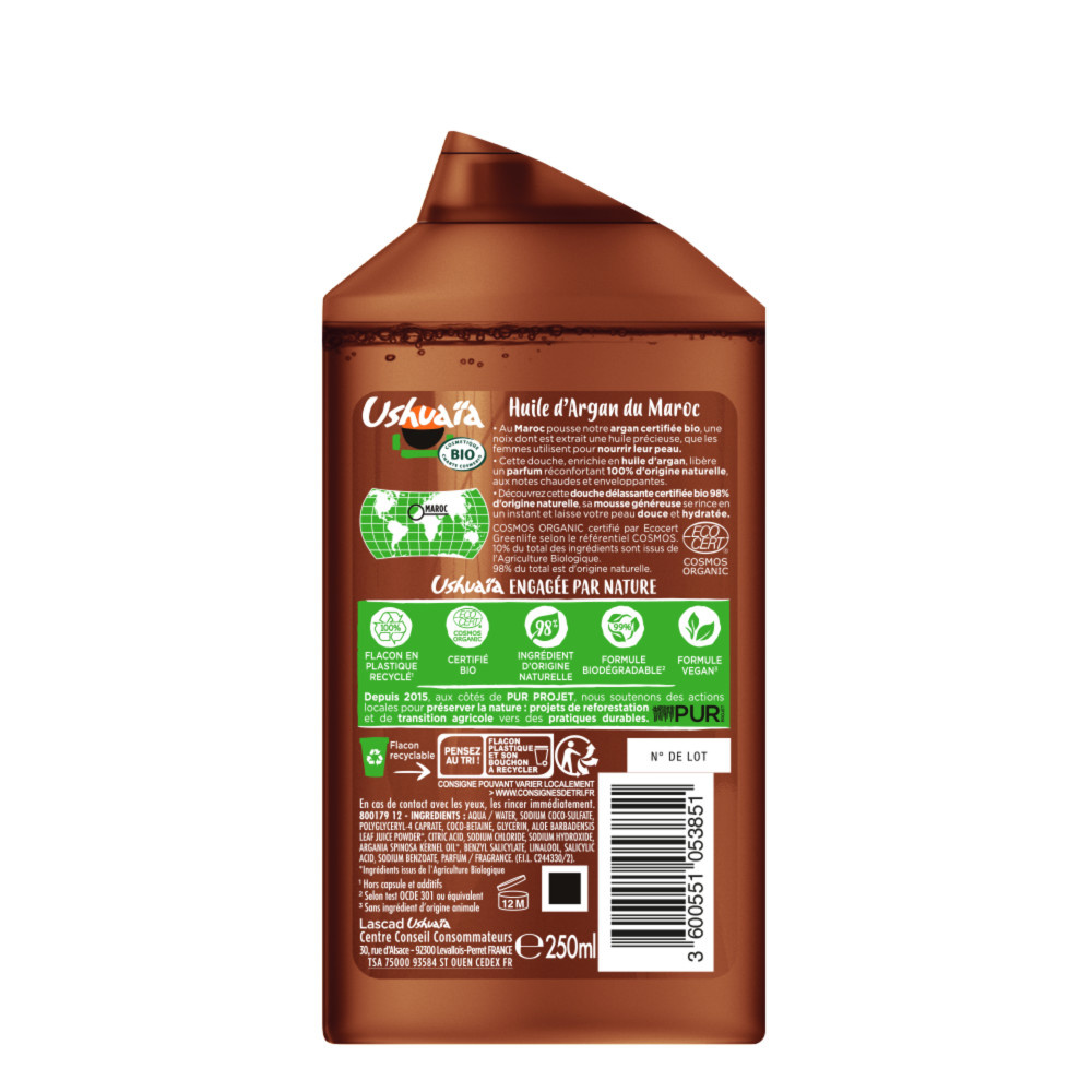 ushuaïa Ushuaïa Douche Certifiée Bio Argan 250ml Douche certifiée BIO délassante à l'Argan