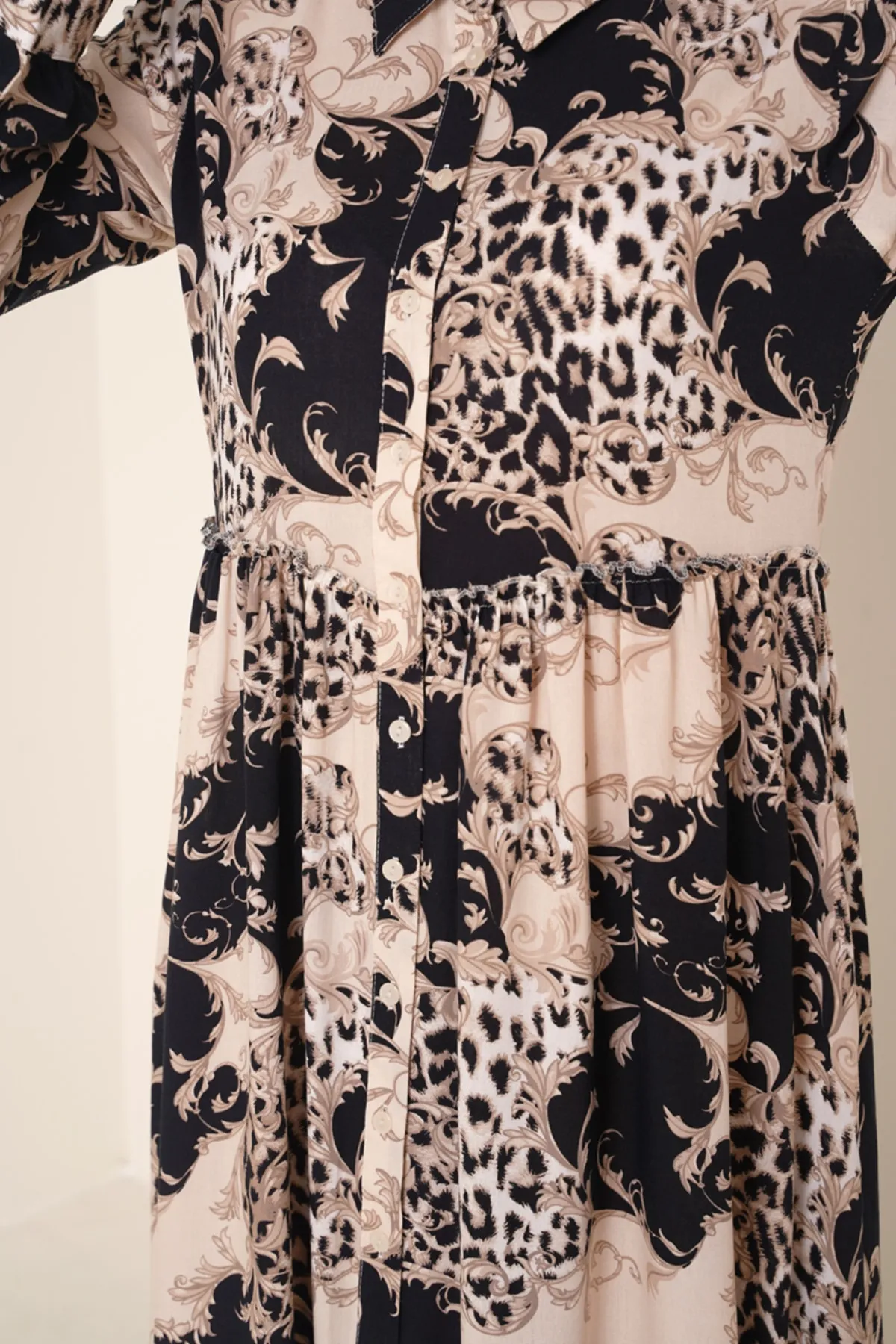 Bigdart  Schwarzes Kleid mit Hijab-Muster und Hemdkragen für Damen