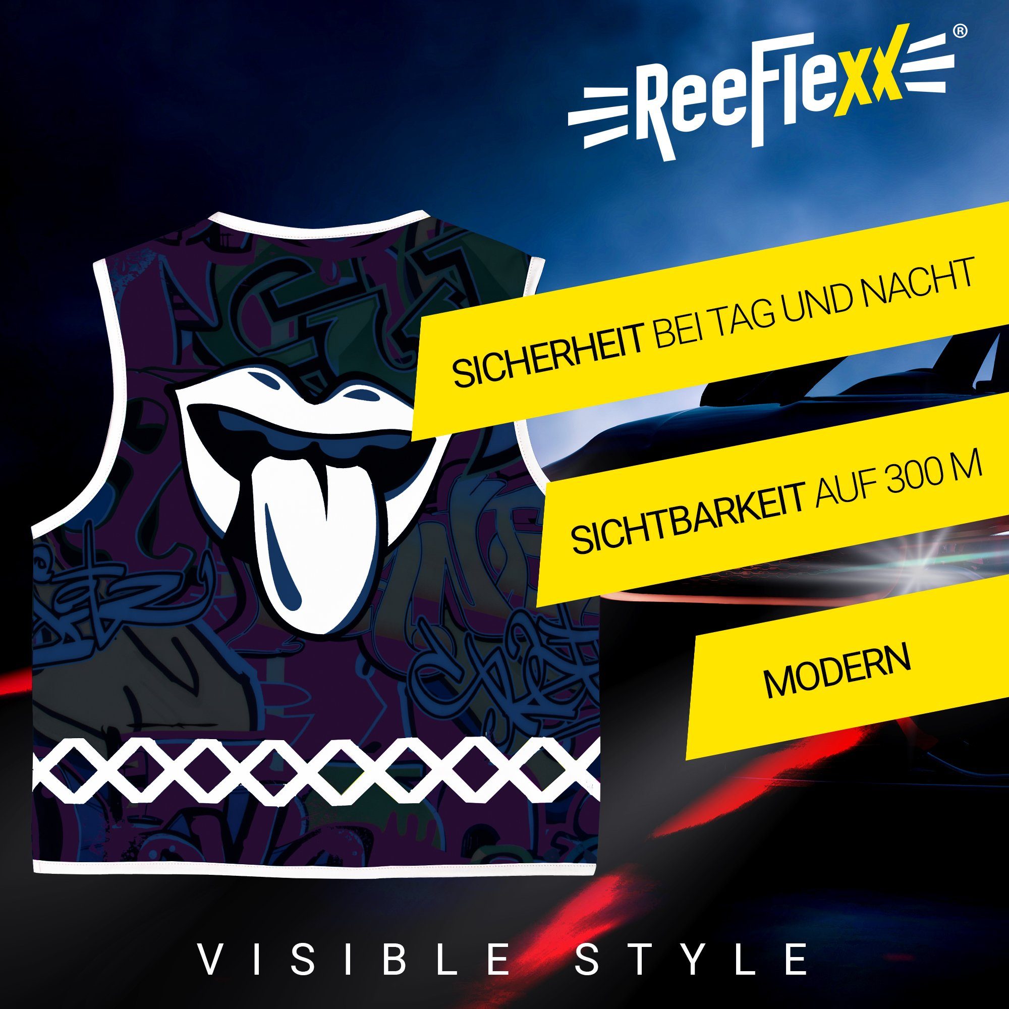 ReeFlexx Warnweste Graffiti Tongue - Kinderwarnweste