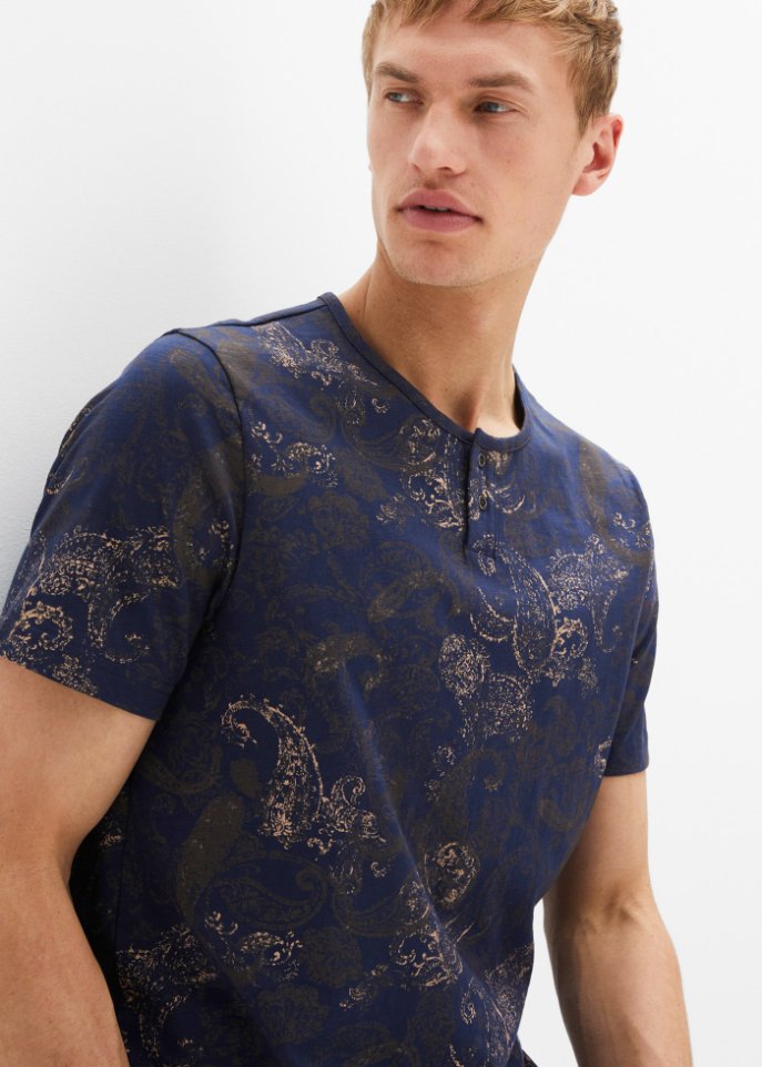 Henleyshirt mit Paisley-Druck, Kurzarm