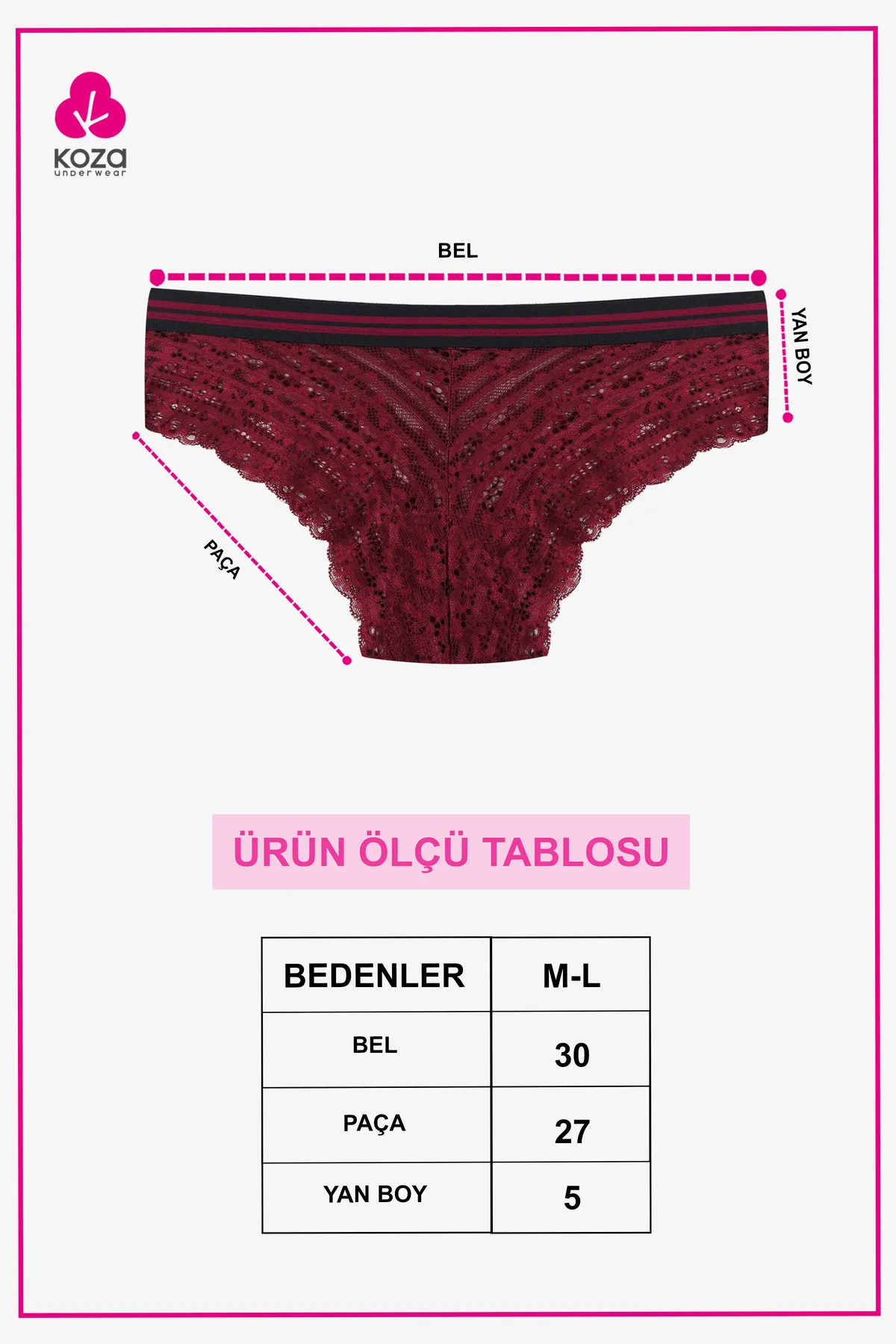 koza iç giyim  3-teiliges Höschen aus gestreifter elastischer Spitze für Damen