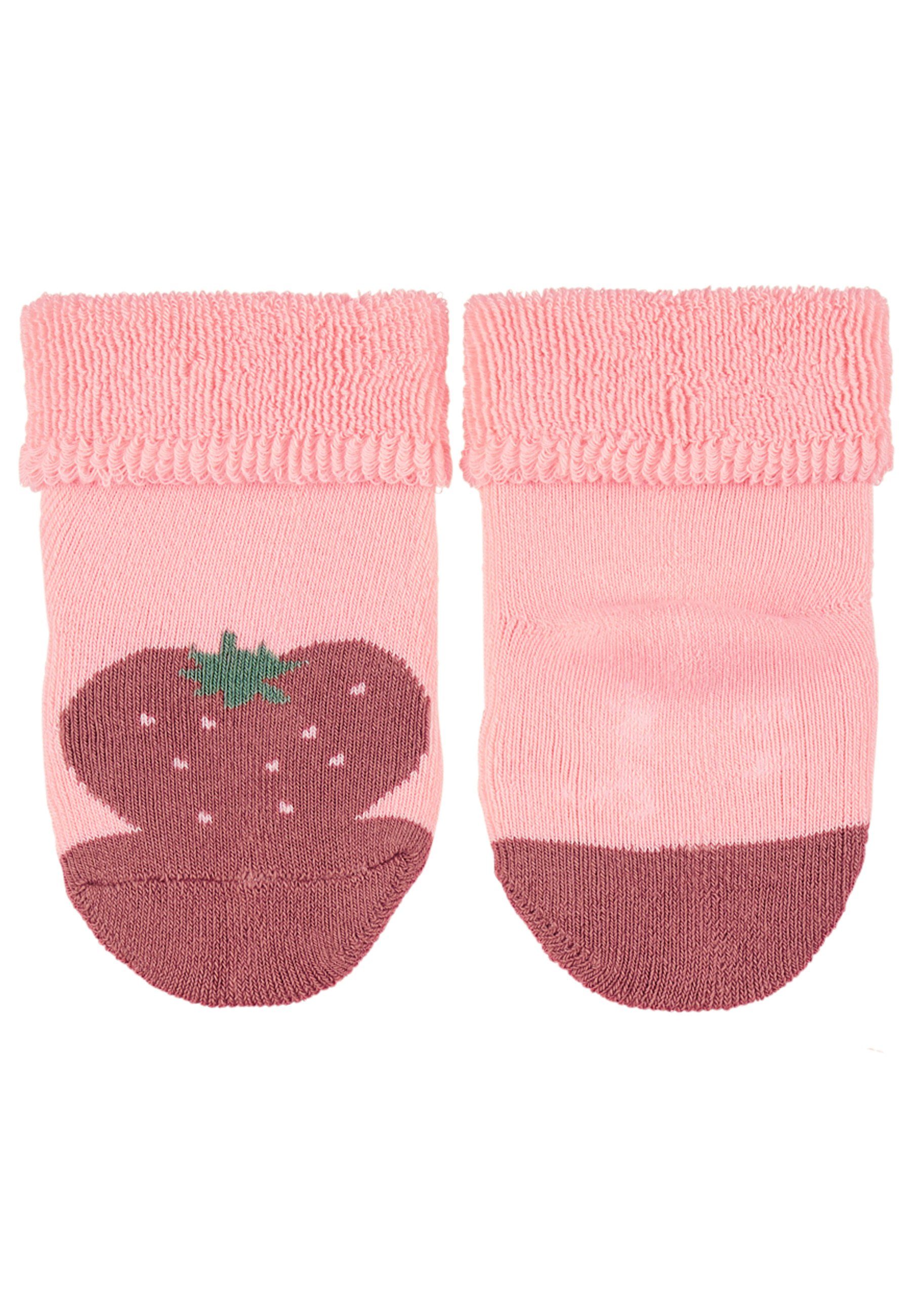 Sterntaler® Basicsocken Baby-Söckchen Erdbeere, 3er-Pack (3er Pack Söckchen mit Vollplüsch, Kindersocken gemustert) Babysocken mit süßen Motiven, Kurzsocken mit Umschlag