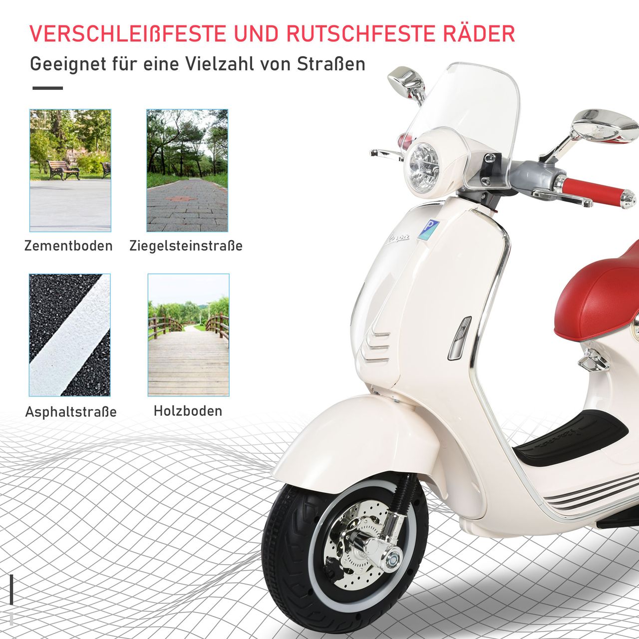 HOMCOM Elektrofahrzeug, Kinderfahrzeug, Kindermotorrad, Elektro-Motorrad mit MP3-Musik Beleuchtung, 3-6 Jahre, PP, Weiß, 108 x 49 x 75 cm