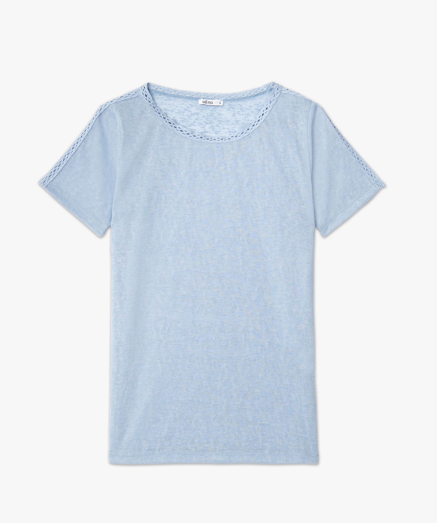 Tee-shirt femme à manches courtes en maille fine bleu | GEMO
