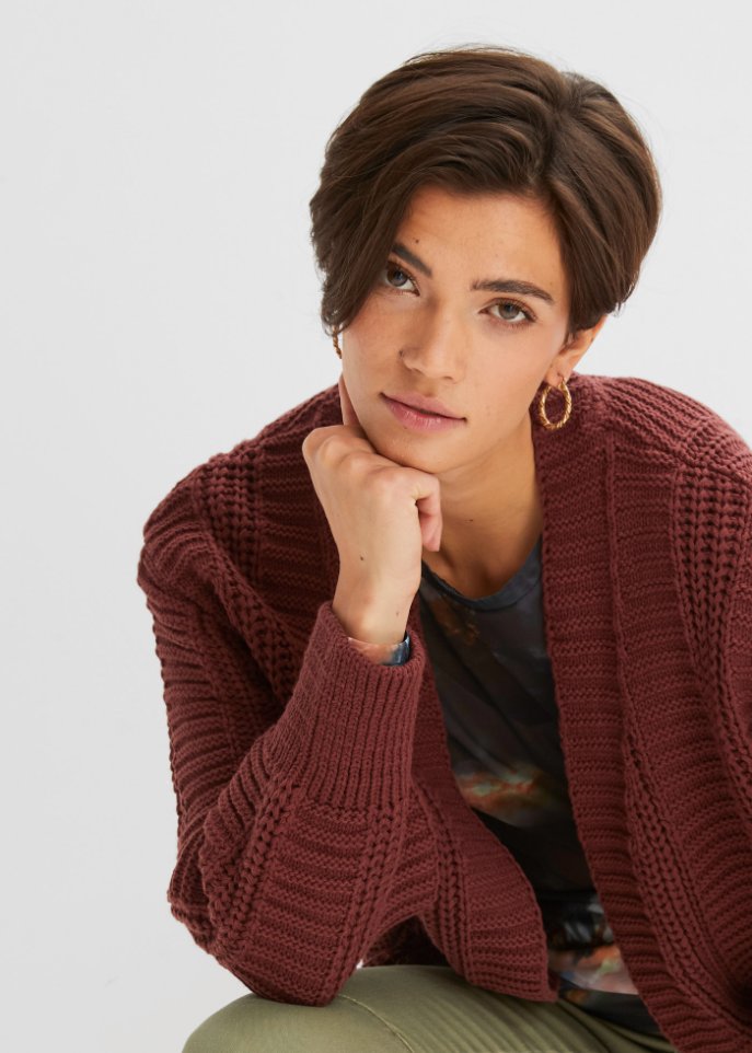 Grobstrick-Cardigan mit Zopfmuster