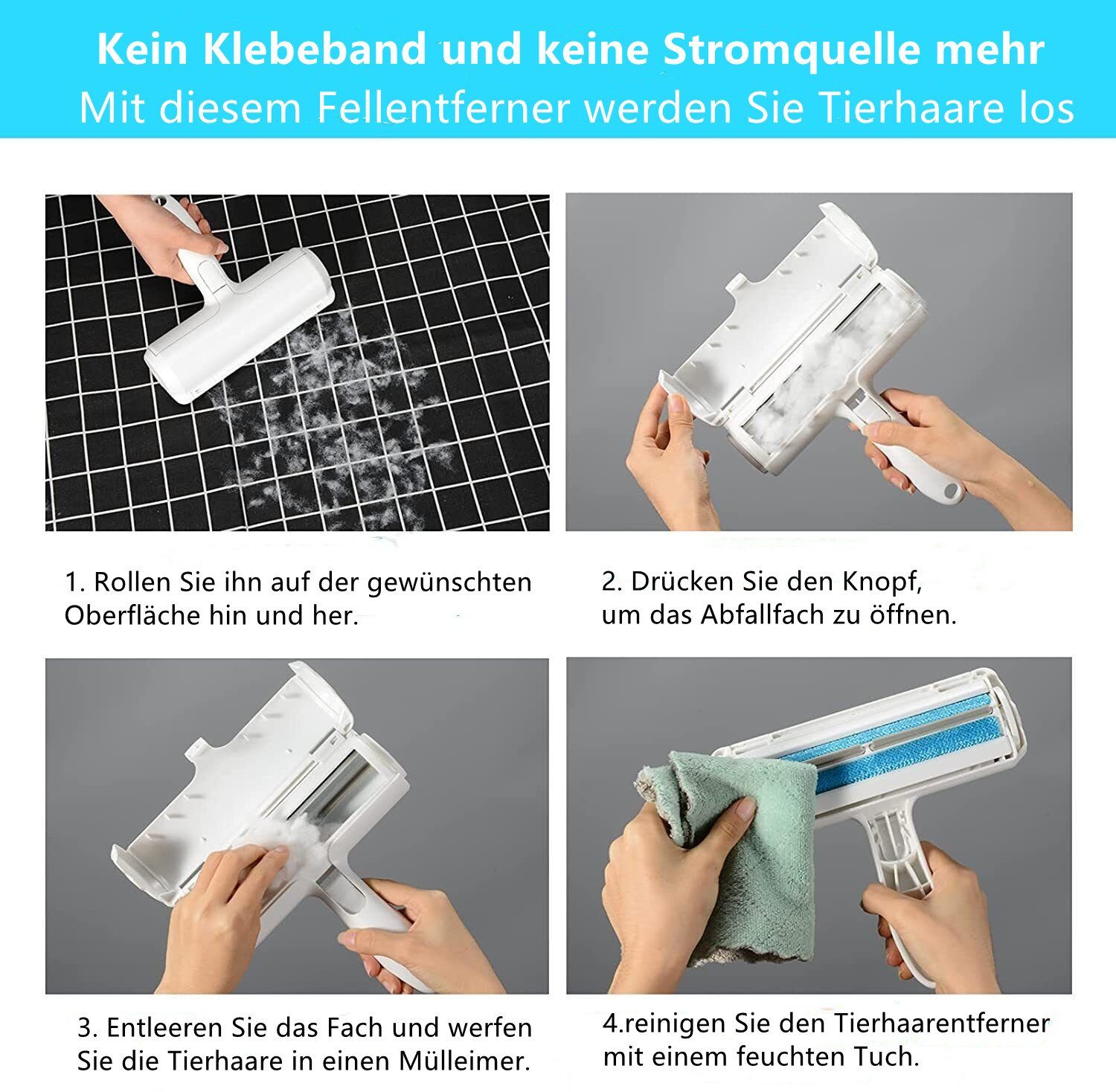 LETGOSPT Fusselroller Fusselbürste Tierhaarentferner Fusselrolle für Hundehaare, Fusselbürste für Tierhaar, für Sofa, Bett, Teppich, Kratzbaum