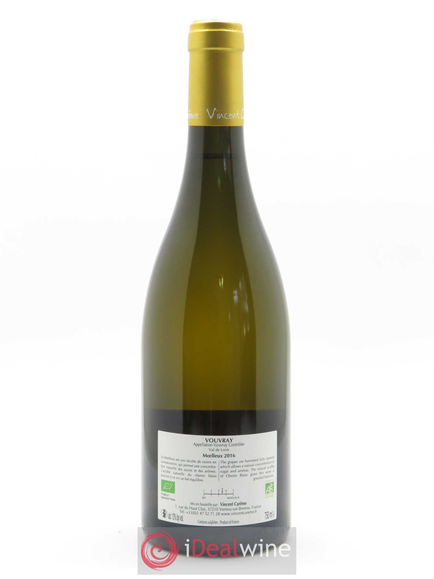 Vouvray Moelleux Vincent Carême (Domaine)  2016 - Lot de 1 Bouteille