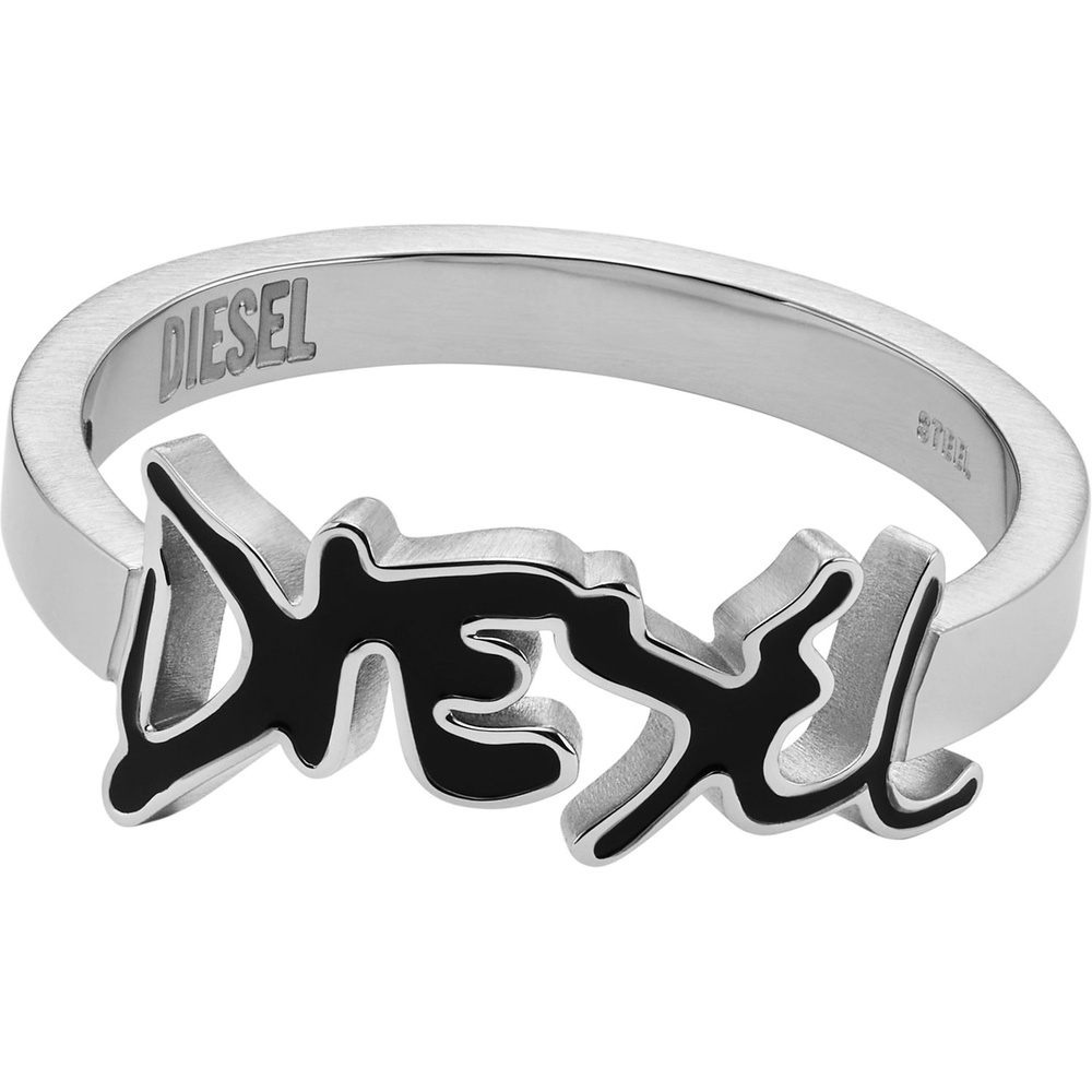 Diesel Bague pour hommes Acier inoxydable, Émail argent Bague