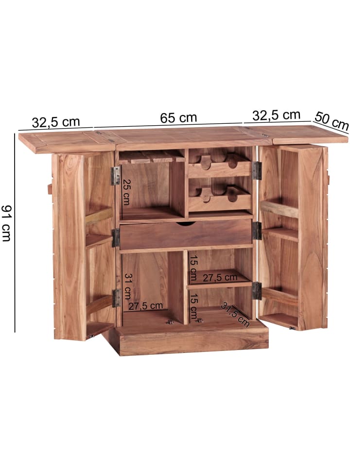 KADIMA DESIGN Hausbar Massivholz 65x91x50 cm Weinbar ausklappbar, Kleine Bar in Akazie günstig kaufen onesize