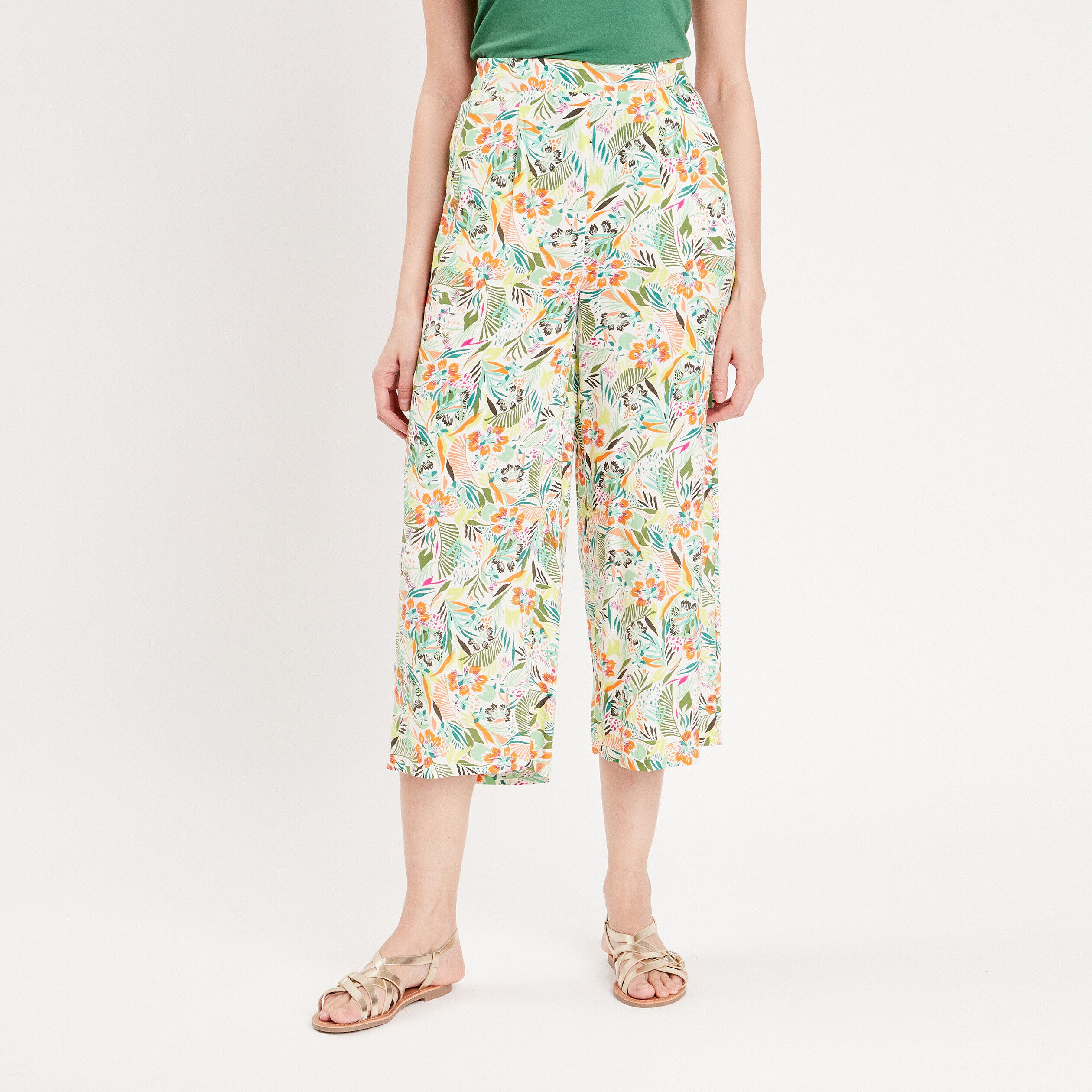 Pantalon large fluide 7/8ème blanc femme | Cache Cache