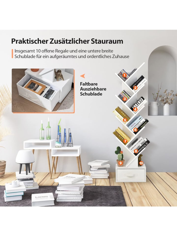 COSTWAY Bücherregal in Baumform in Weiß günstig kaufen 38 cm
