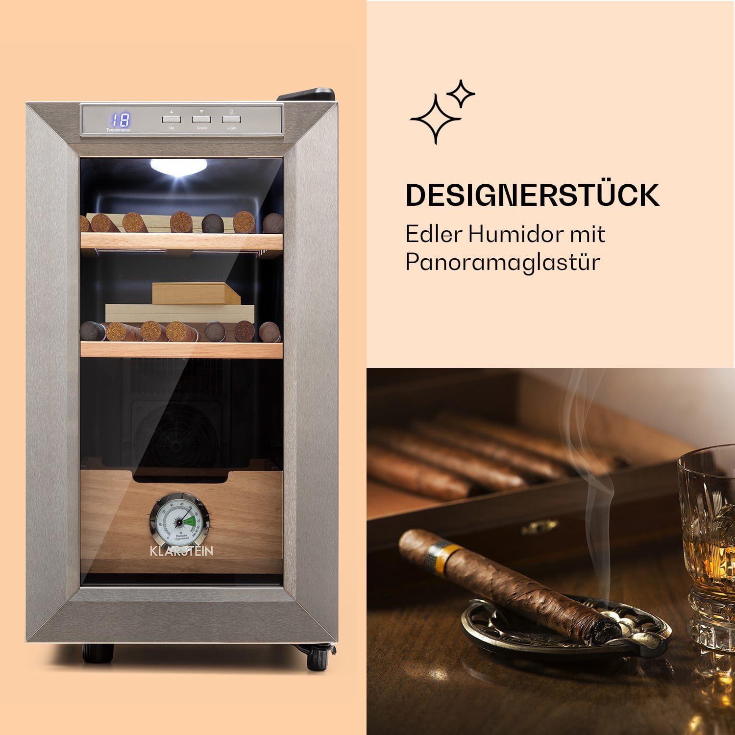 Klarstein Humidor HEA6-ElPresidente23S, Humidor Zigarre Humidor Befeuchter elektrisch Humidor Schrank