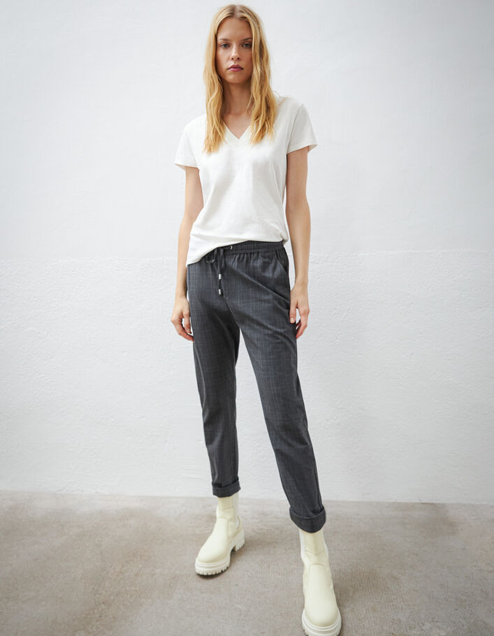 Tee-shirt blanc cassé en coton éclair brodé manche femme