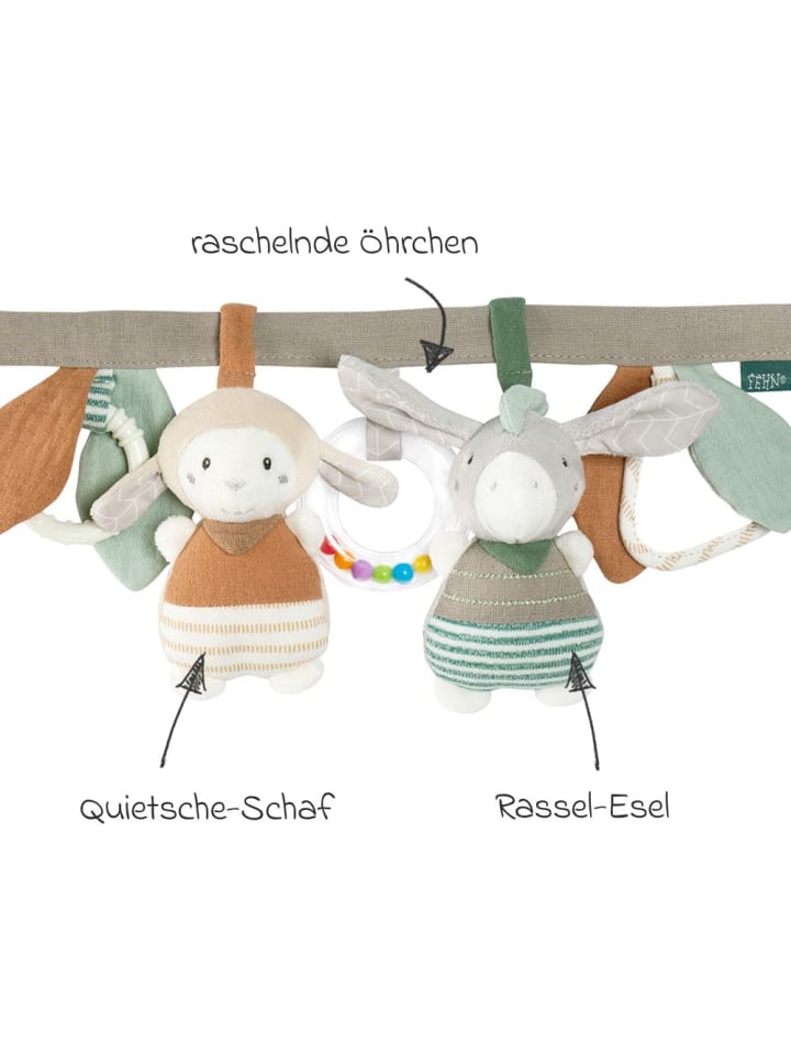 Fehn Kinderwagenkette mit Rassel & Quietsche - Esel & Schaf in grau,bunt günstig kaufen onesize