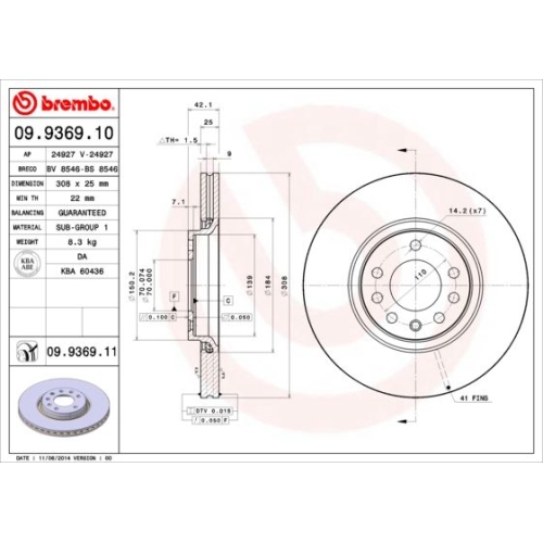 09.9369.11 BREMSSCHEIBE BREMBO VA  VP2 - ATU