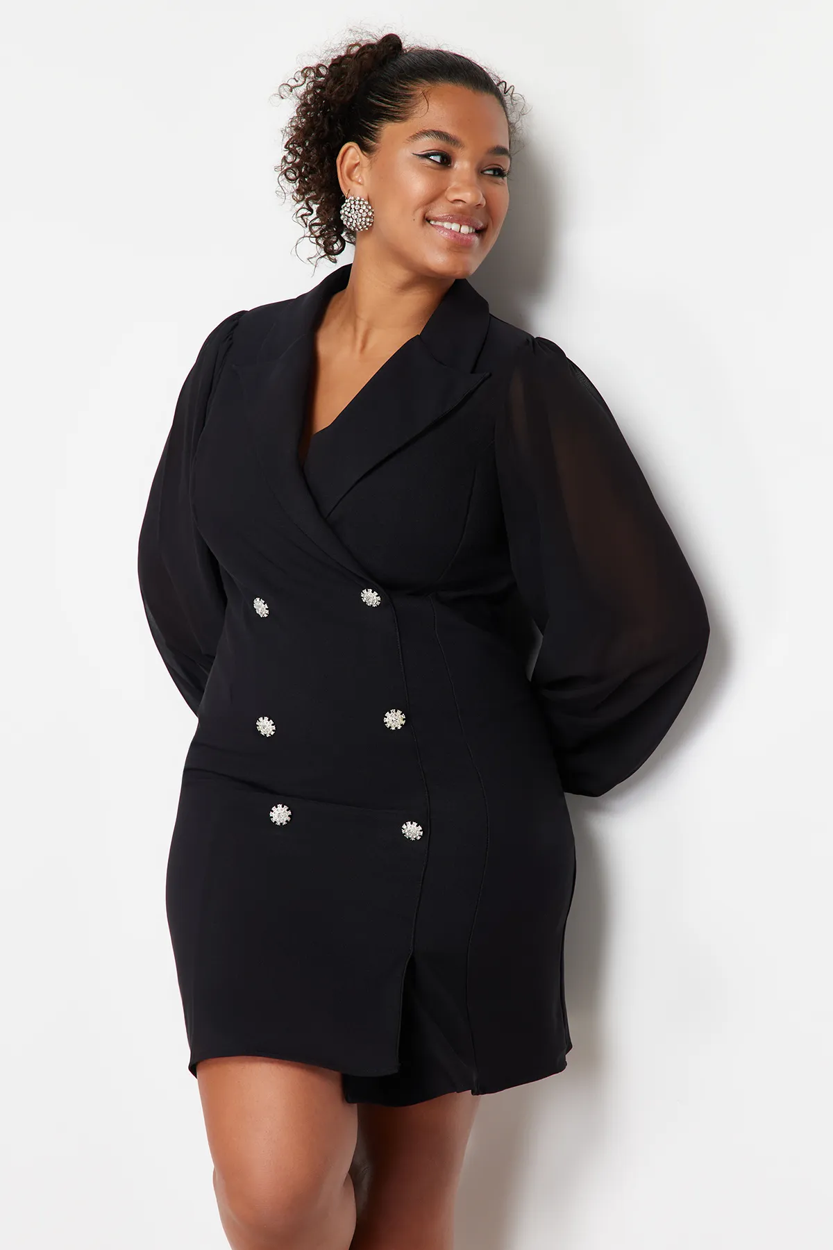 Trendyol Curve  Schwarzes gewebtes Jackenkleid TBBSS24AH00008