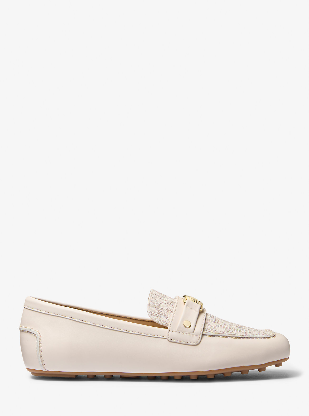 Mandy skinn- og signaturlogo-mokkasinloafer – VANILLA COMBO