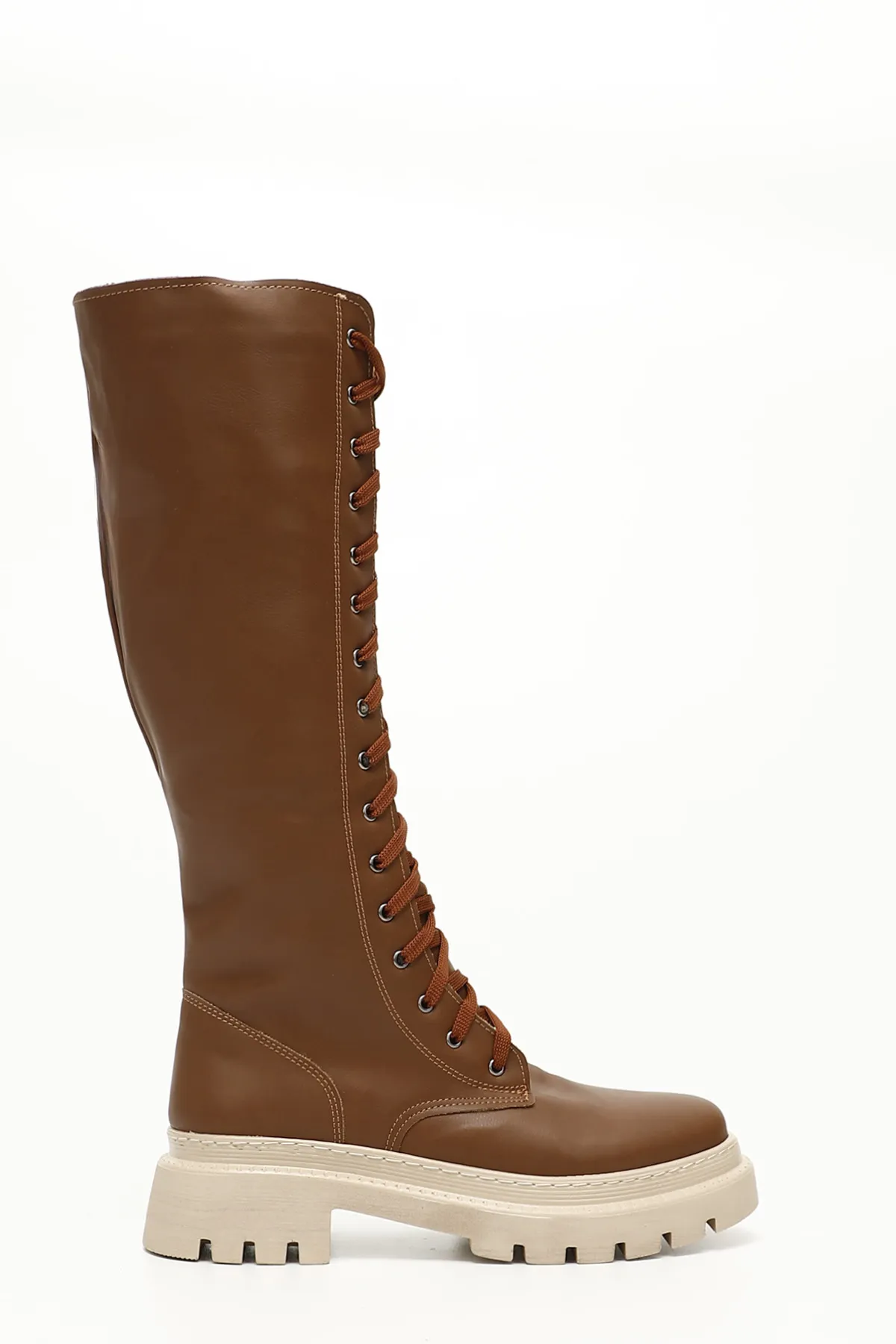 GÖNDERİ(R)  Hellbraune Damen-Tagesstiefel mit rundem Zehenbereich, Schnürung und Reißverschluss, 37401