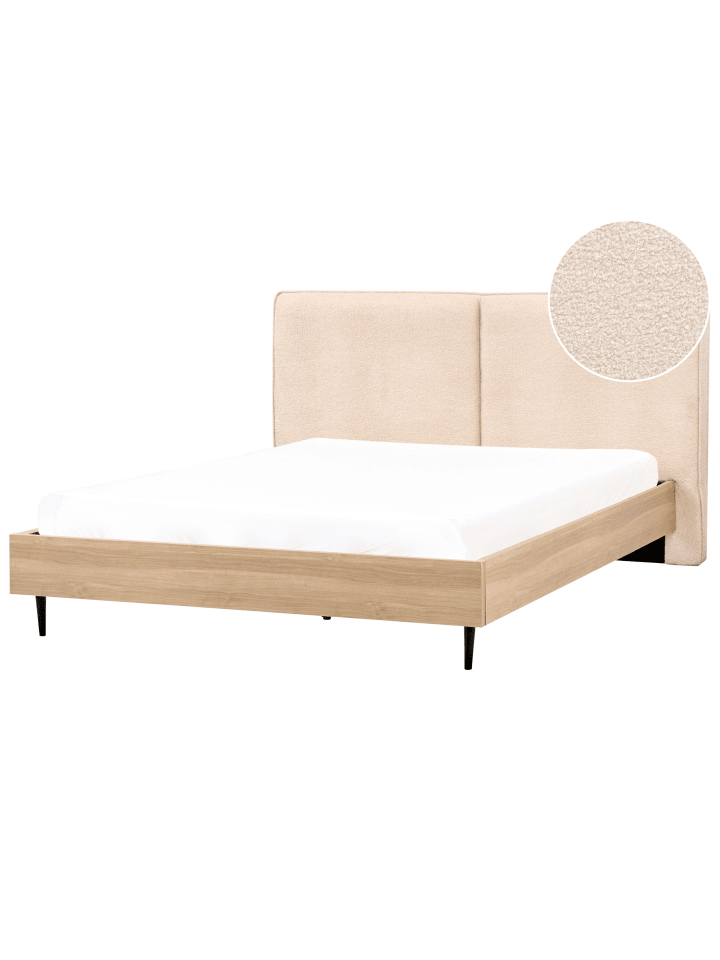 Beliani Doppelbett IZERNORE in Beige/Heller Holzfarbton/Schwarz günstig kaufen onesize
