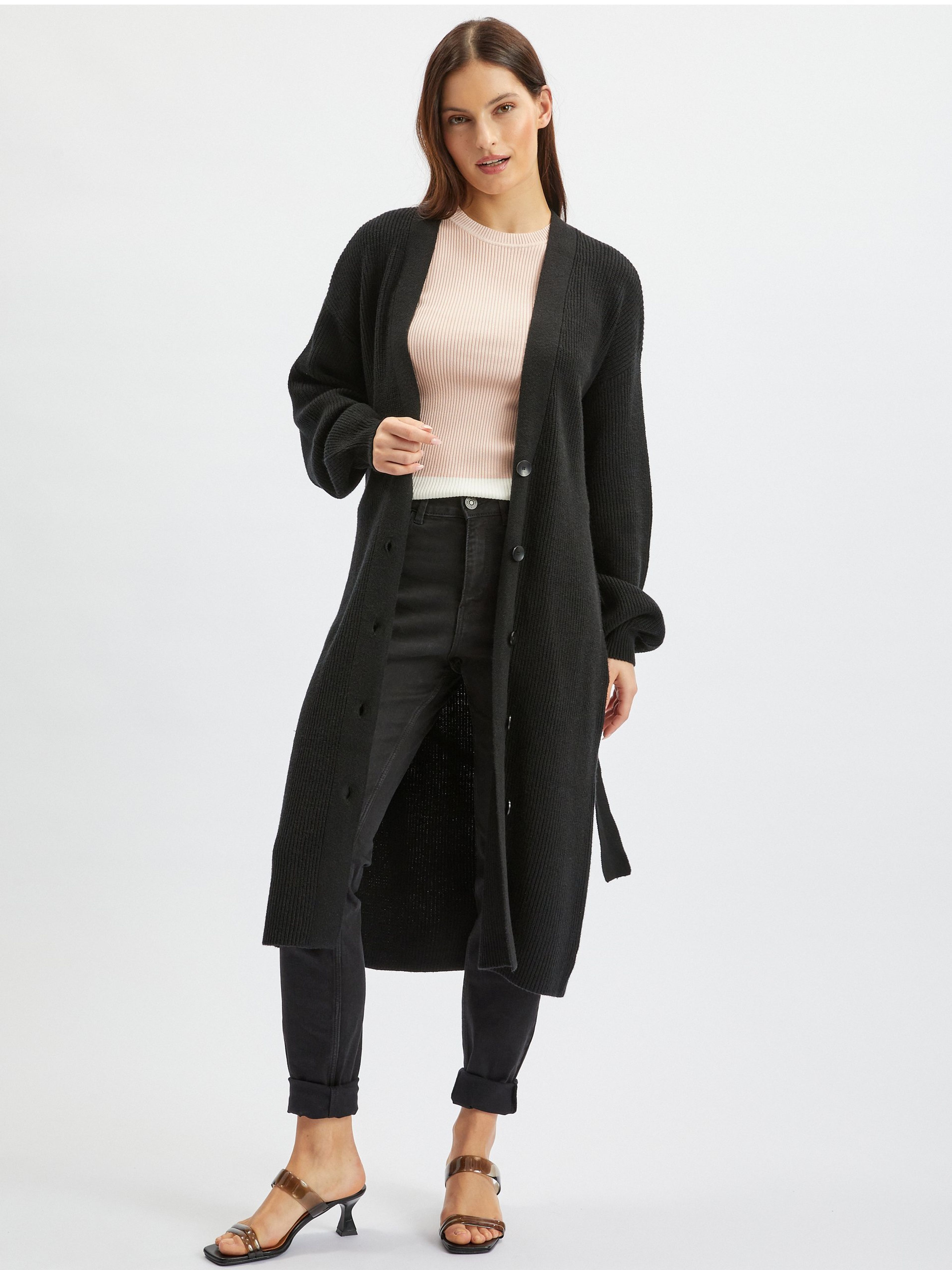 Schwarze lange Damen-Strickjacke ORSAY