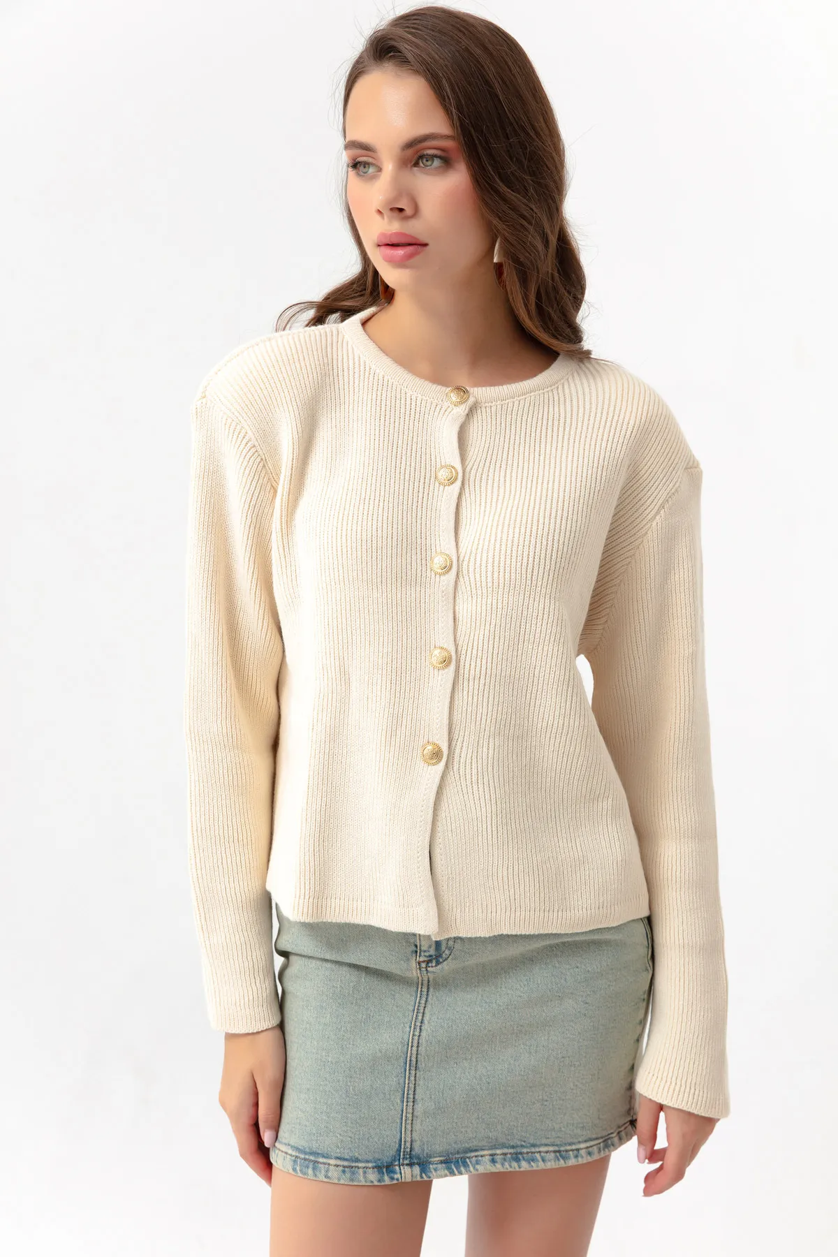Lafaba  Damen-Cardigan mit Knöpfen in Beige und Gold