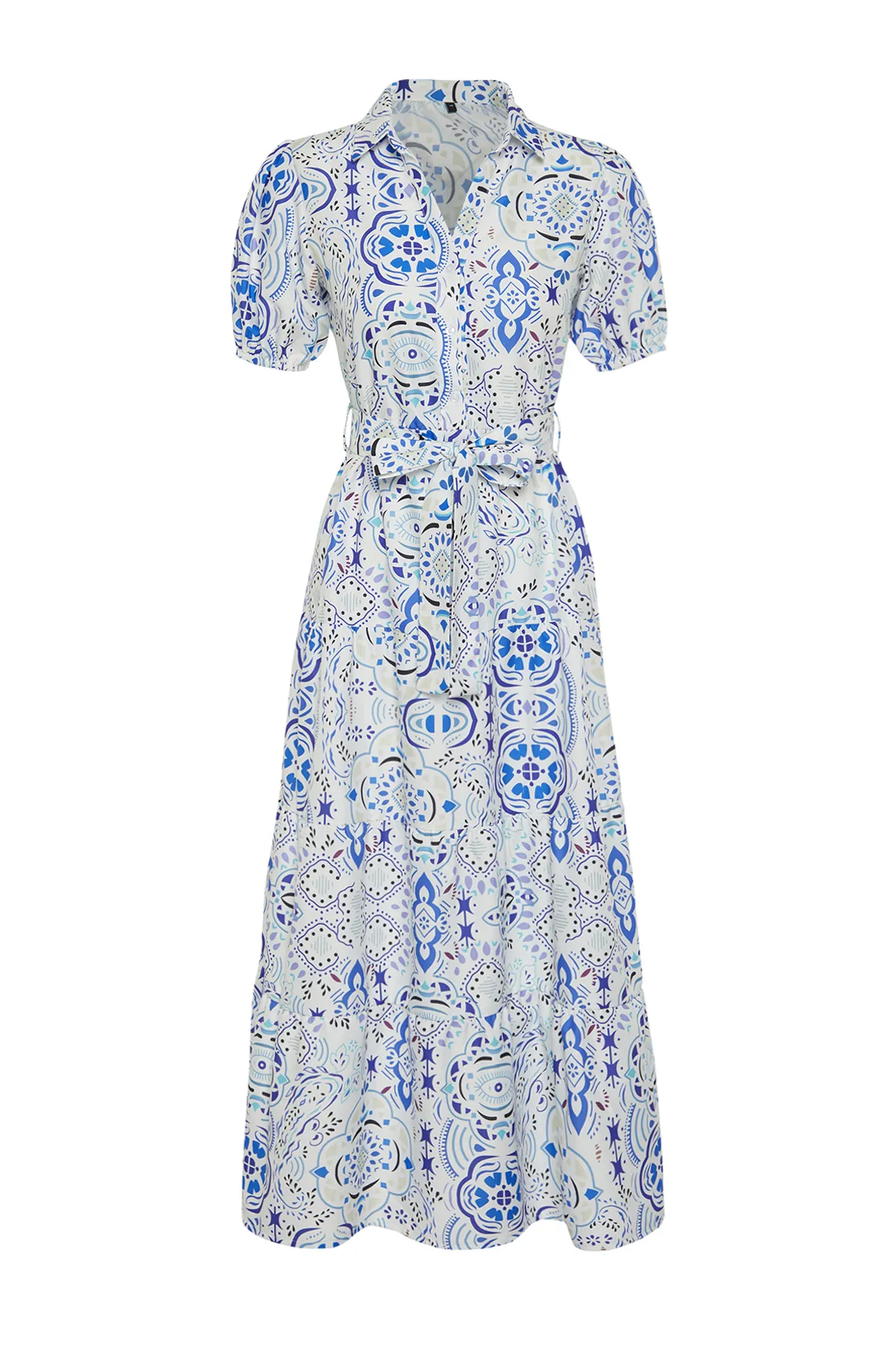 Trendyol Collection  Blaues, weit geschnittenes, gewebtes Maxikleid mit Hemdkragen TWOSS24EL00861