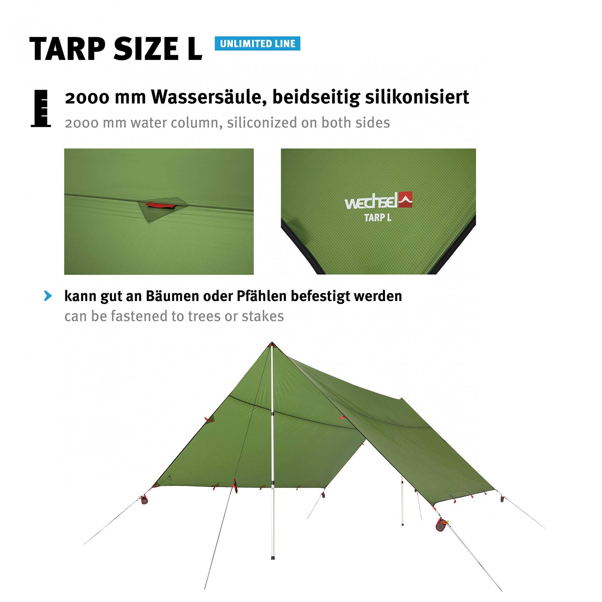 Wechsel Tents Tarp-Zelt Tarp L - Extrem reißfestes Zeltdach, 400 x 435 cm, Grün