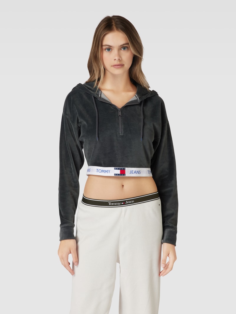 Cropped Hoodie mit kurzem Reißverschluss in anthrazit