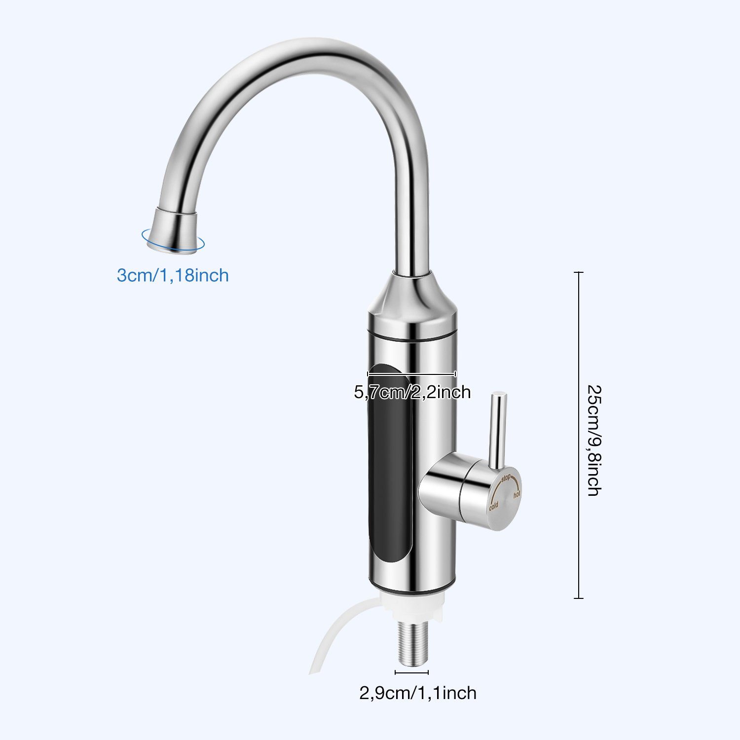 oyajia Klein-Durchlauferhitzer Küchenarmatur 3KW Elektrischer Wasserhahn,LED Digitalanzeige,Edelstahl, Heizung Küche Durchlauferhitzer Sofort Warm Armatur