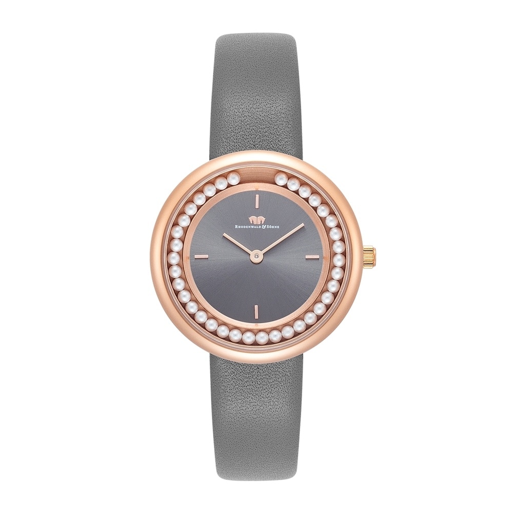 Rhodenwald & Söhne Montre à quartz Pearl en Or rose Cuir véritable en Gris Montre
