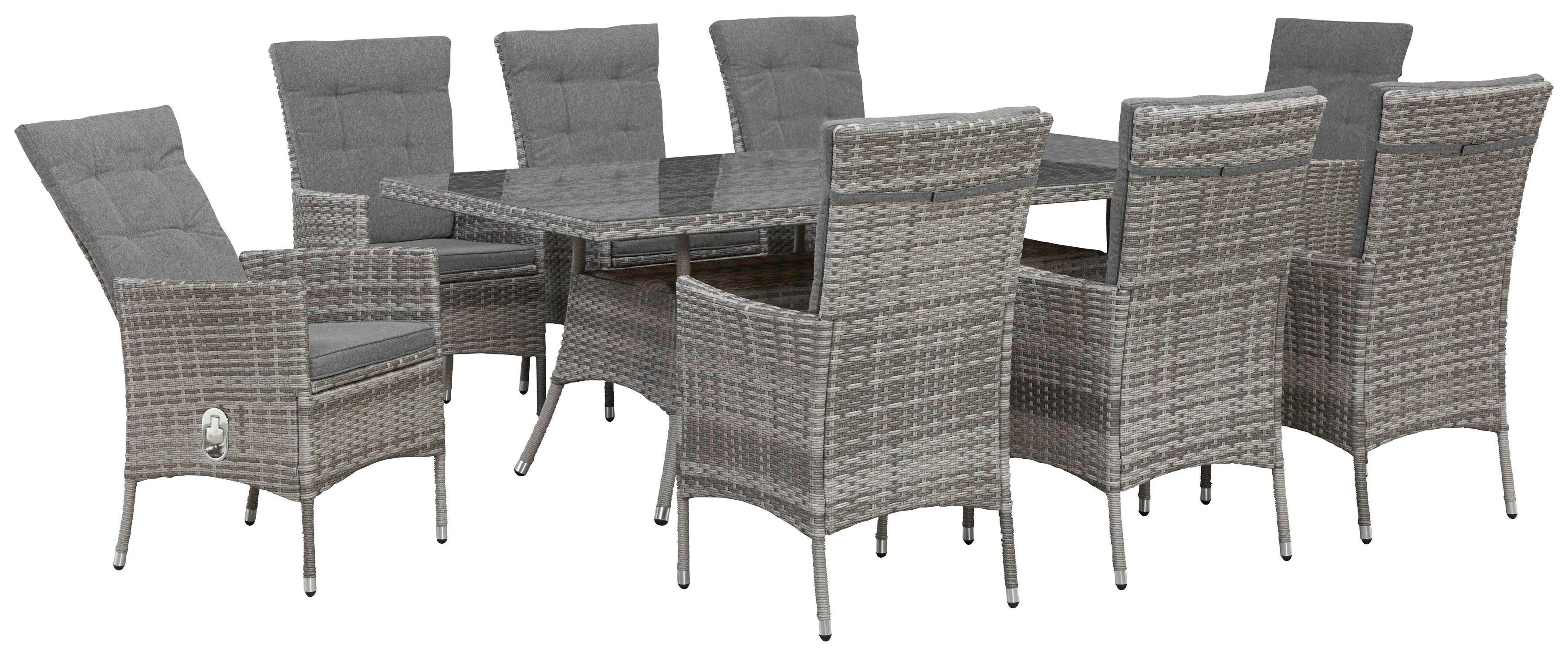 KONIFERA Garten-Essgruppe Belluno, (17-tlg), 8 Sessel, Tisch 200x100 cm, Polyrattan