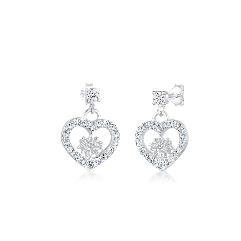 Elli Elli Boucles d'Oreilles Coeur Cristal Boucles d'Oreilles Femme  (925/1000) Argent Boucles d'oreilles