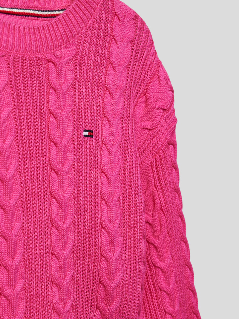 Strickpullover mit Zopfmuster in pink