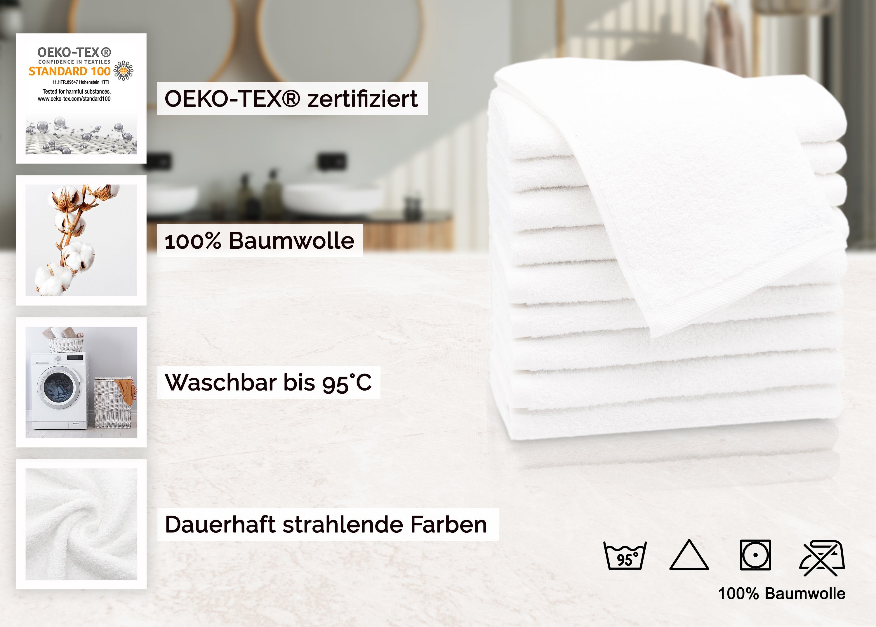 ZOLLNER Gästehandtücher, Walkfrottier (10-St), 30 x 50 cm, 100% Baumwolle, alle Farben bis 95°C waschbar