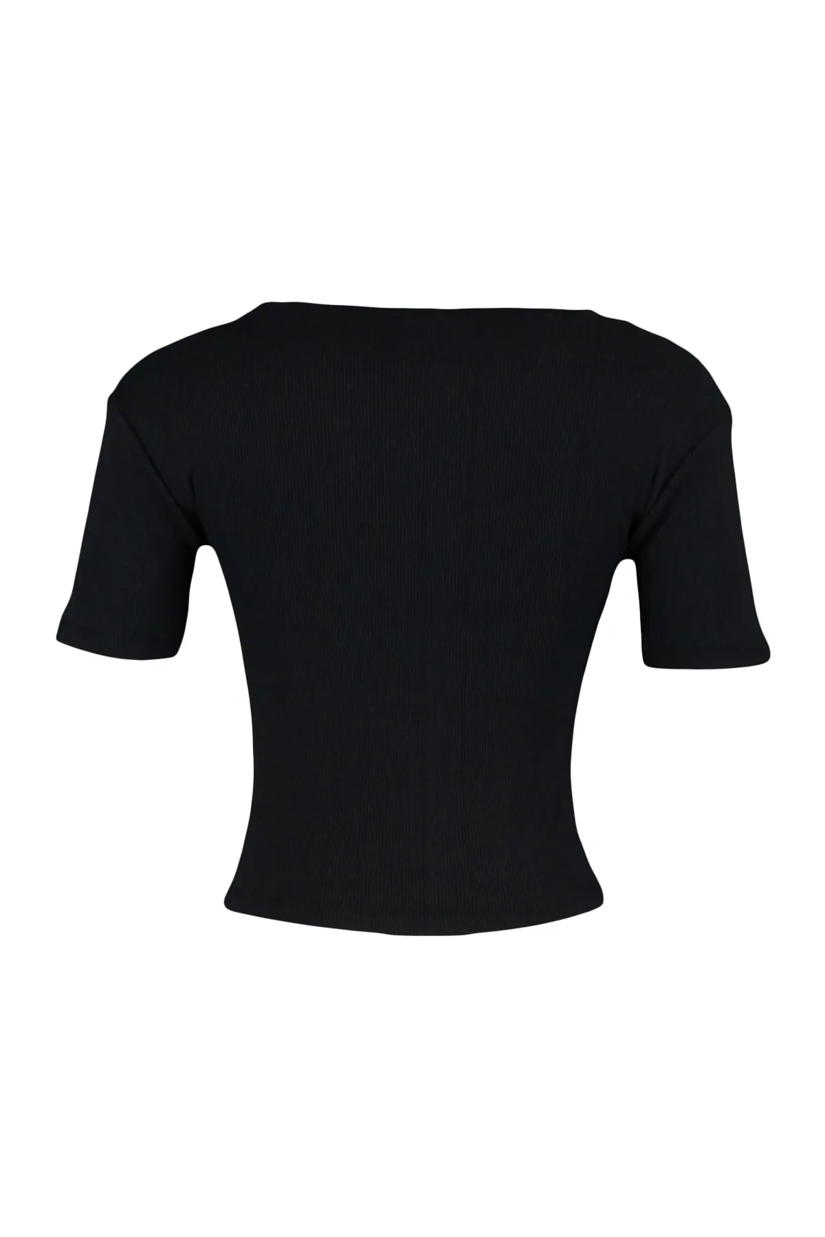 Trendyol Collection  Schwarze, eng anliegende, gerippte, dehnbare Strickbluse mit Rundhalsausschnitt und Ausschnitten in Schwarz TWOSS22BZ0355