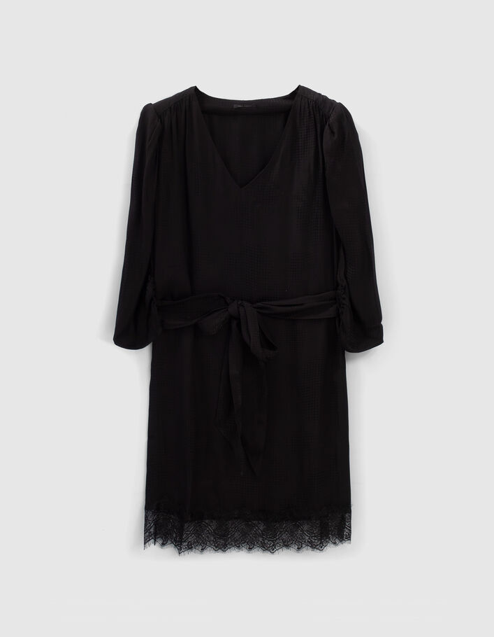 Robe noire jacquard motif pois optiques Femme