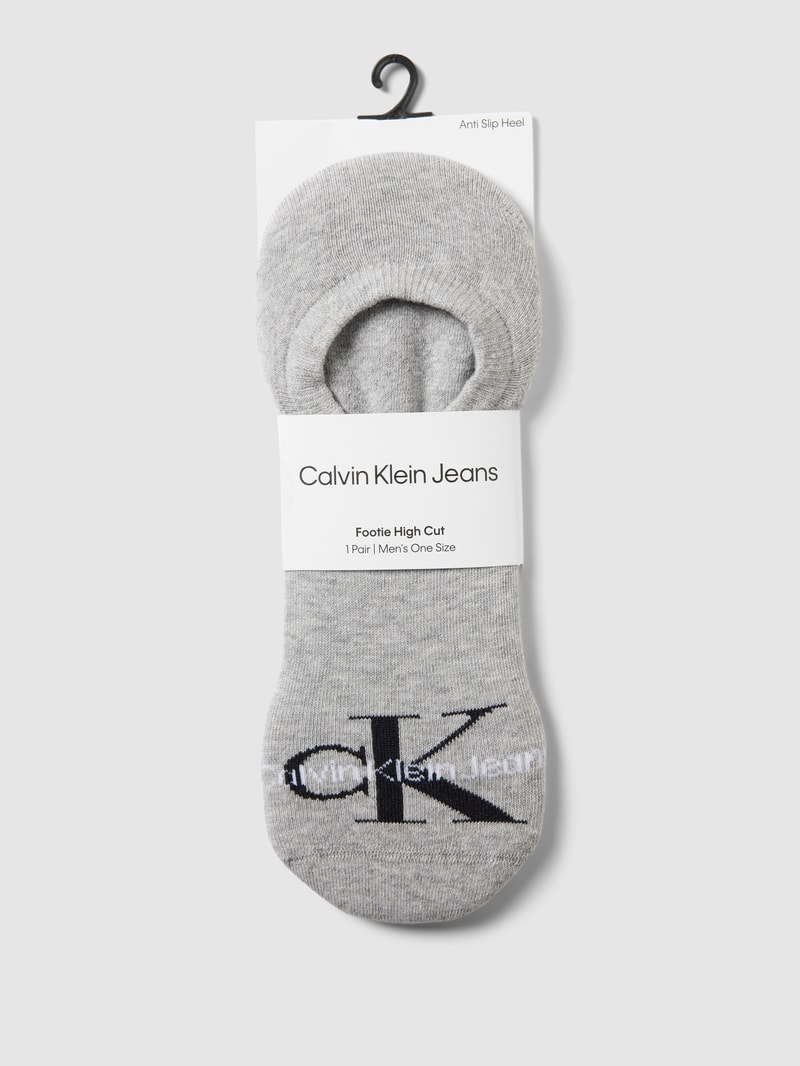 Sneakersocken mit Label-Print Modell 'MEN FOOTIE' in mittelgrau meliert
