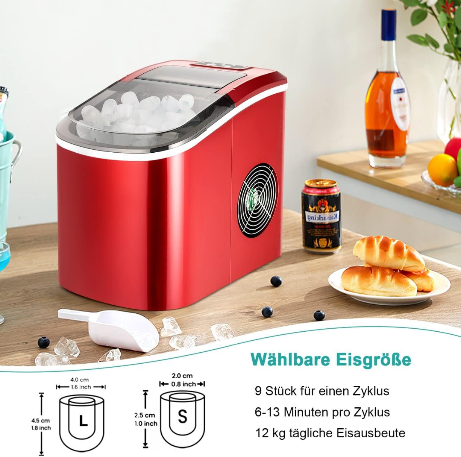 KOMFOTTEU Eiswürfelmaschine, mit 2,2L Wassertank, 12 kg/24 Stunden