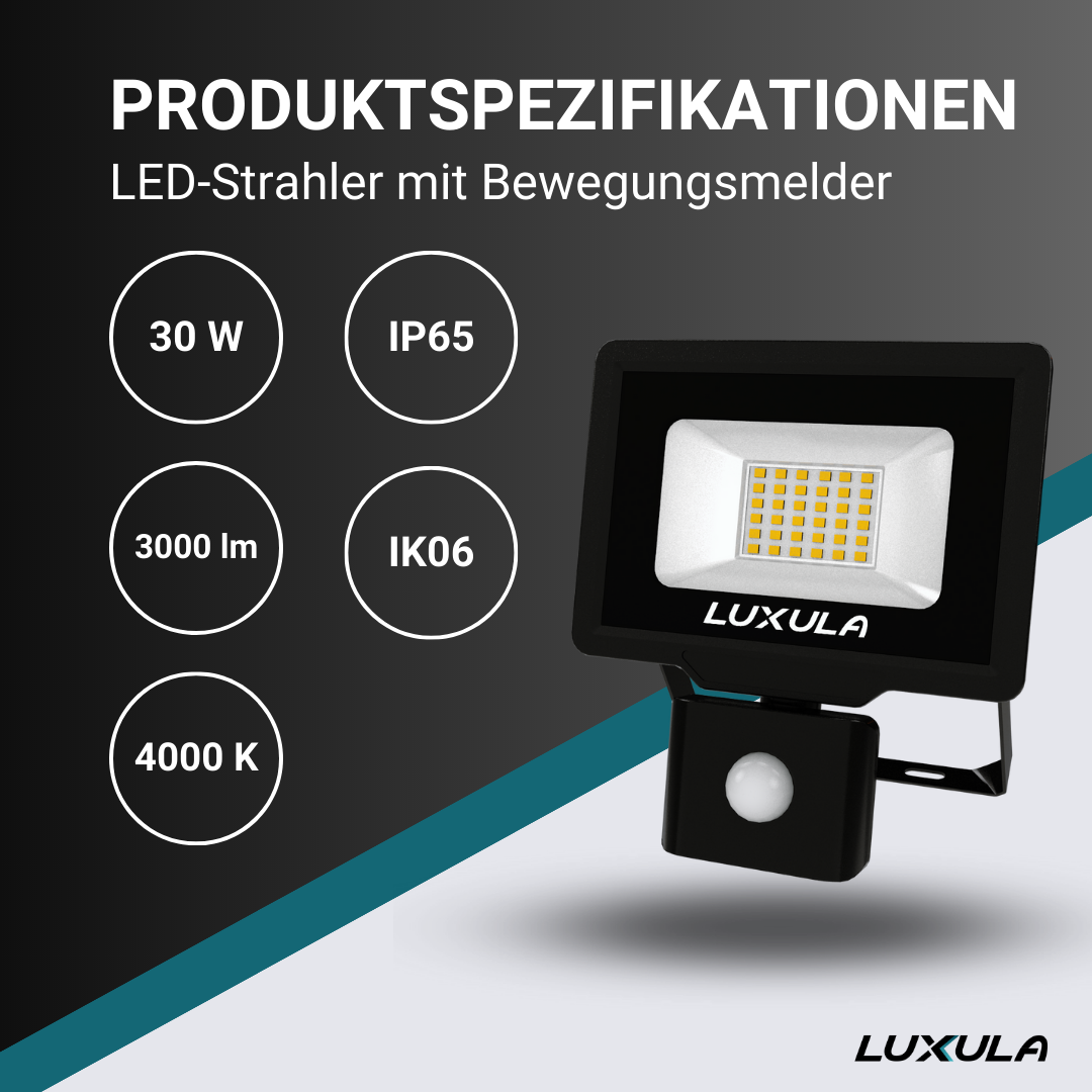 LUXULA LED-Fluter mit Bewegungsmelder, 30 W, 4000 K