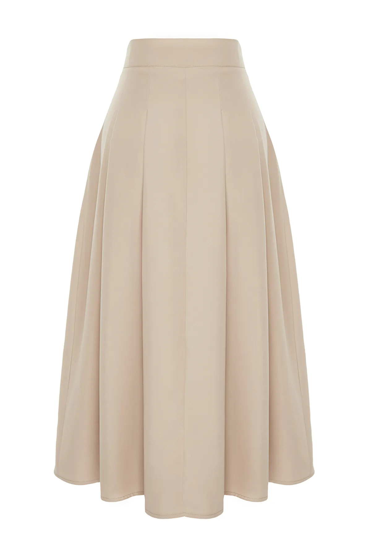 Trendyol Collection  Beiger Midirock - Faltendetail und geknöpfte Vorderseite, gewebt TWOSS24ET00169