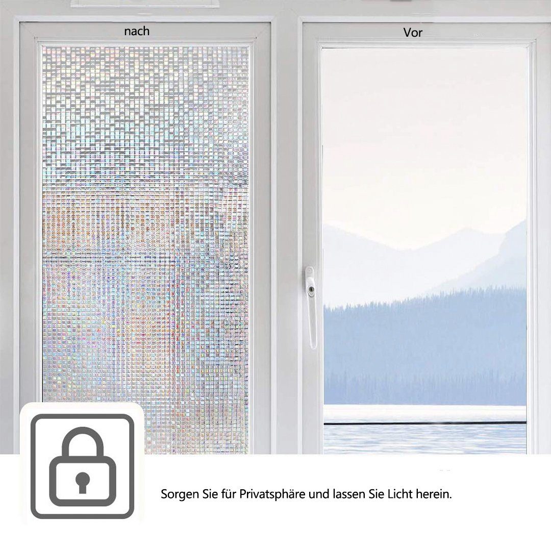 Fensterfolie Fenster Folie,Privatsphäre,statische Haftung,Dekoration,kein Klebstoff, SOTOR, UV-blockierend, reflektiert Regenbogen-Effekt mit Sonnenschein