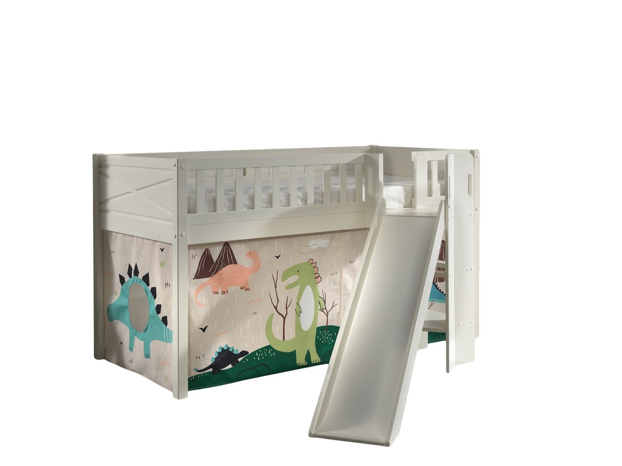 VIPACK Spielbett SCOTT, LF 90 x 200 cm, mit Rolllattenrost, Rutsche, Leiter und Textilset 