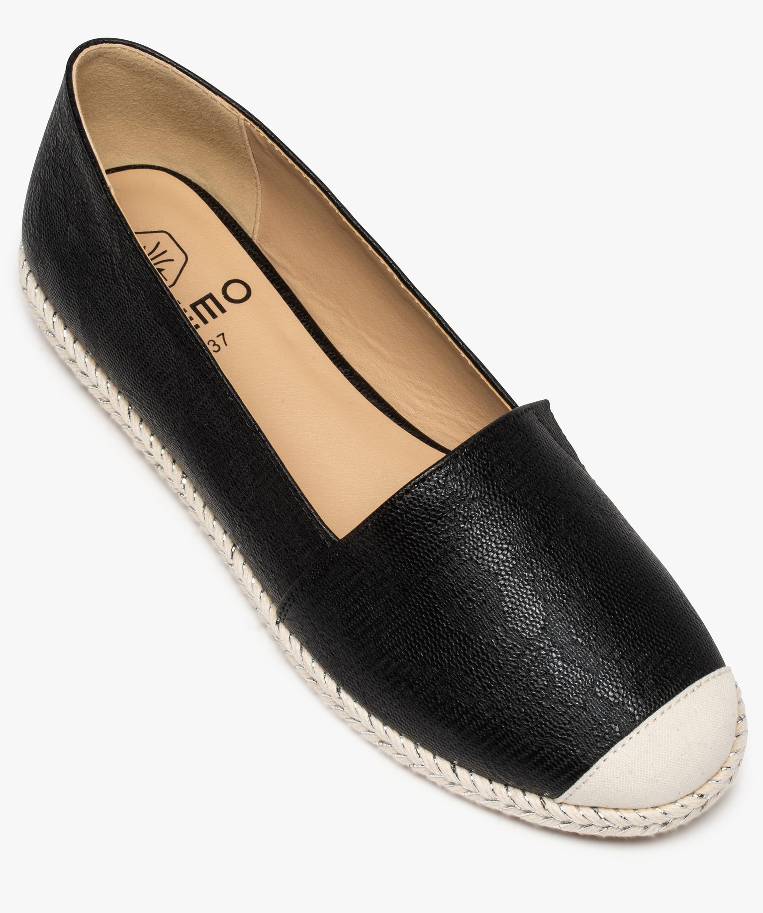 Ballerines femme style espadrilles en toile brillante noir | GEMO
